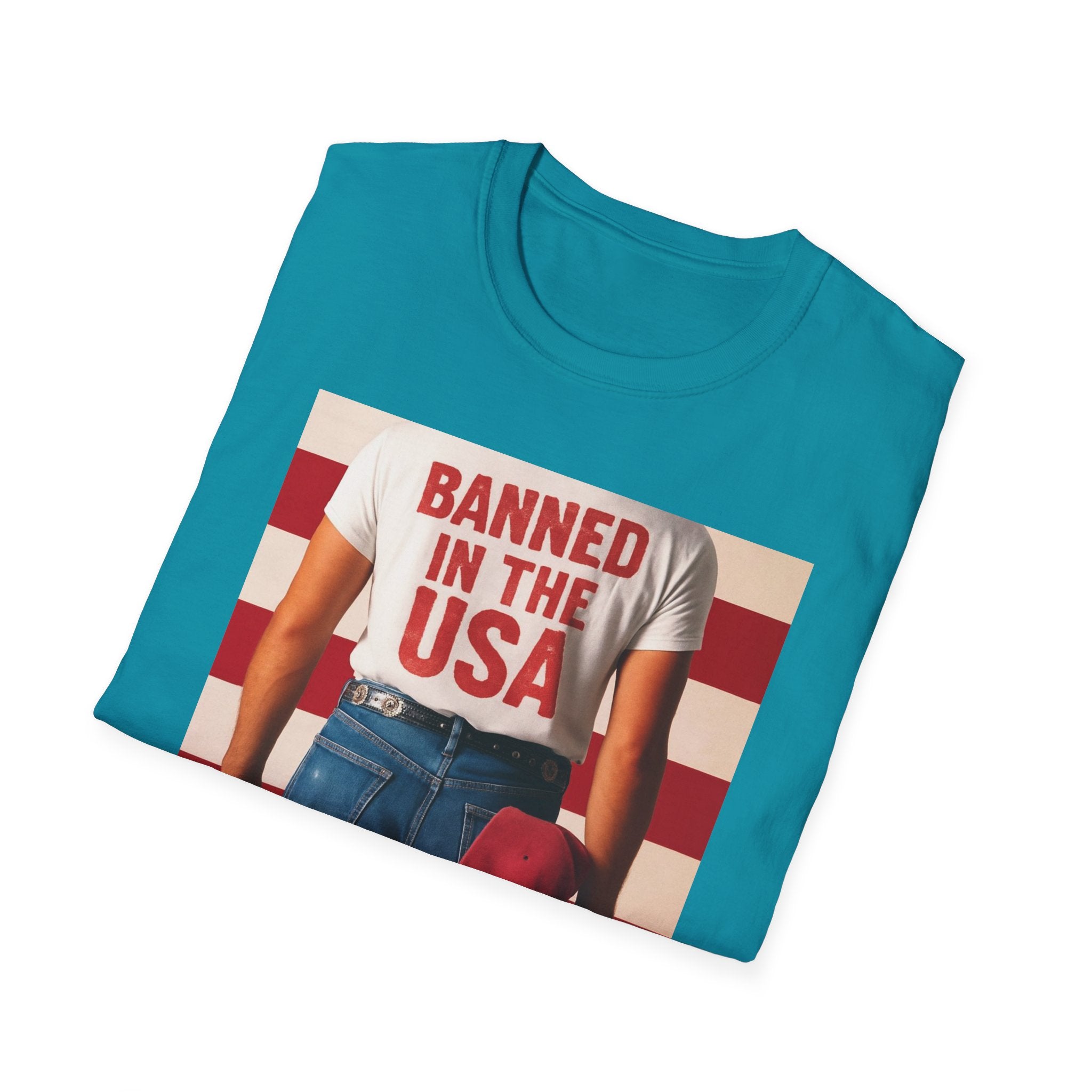 Banned in the USA Political Activist T-Shirt, Liberal Tee, Anti-Trump Christmas Gift, Unisex Softstyle Shirt Kimmel Colbert socia justice