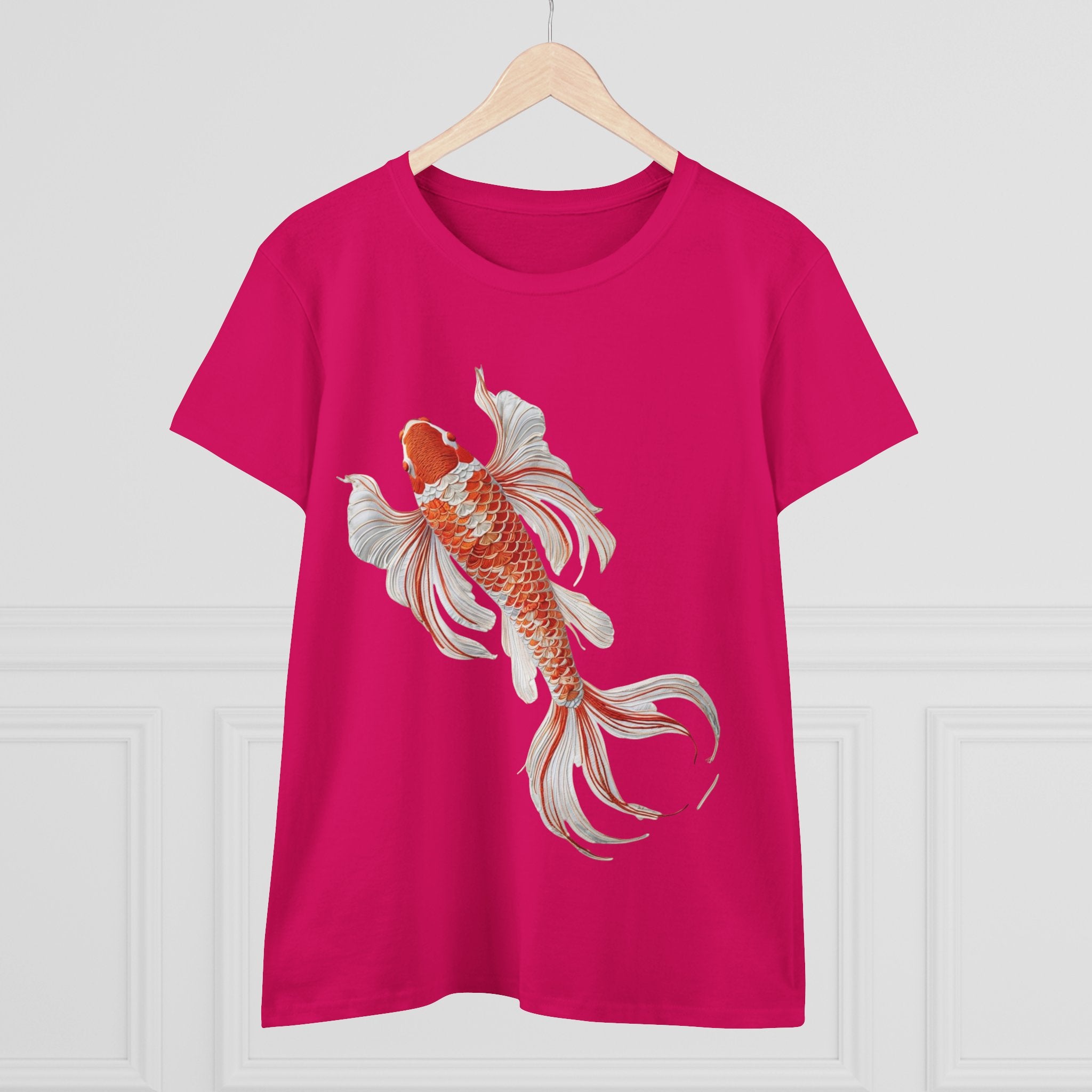 Koi Fish Design Tee for Women, Casual Summer Top, Gift for Nature Lovers, Artistic Cotton Shirt, Ocean Vibe Tee, Everyday Wear