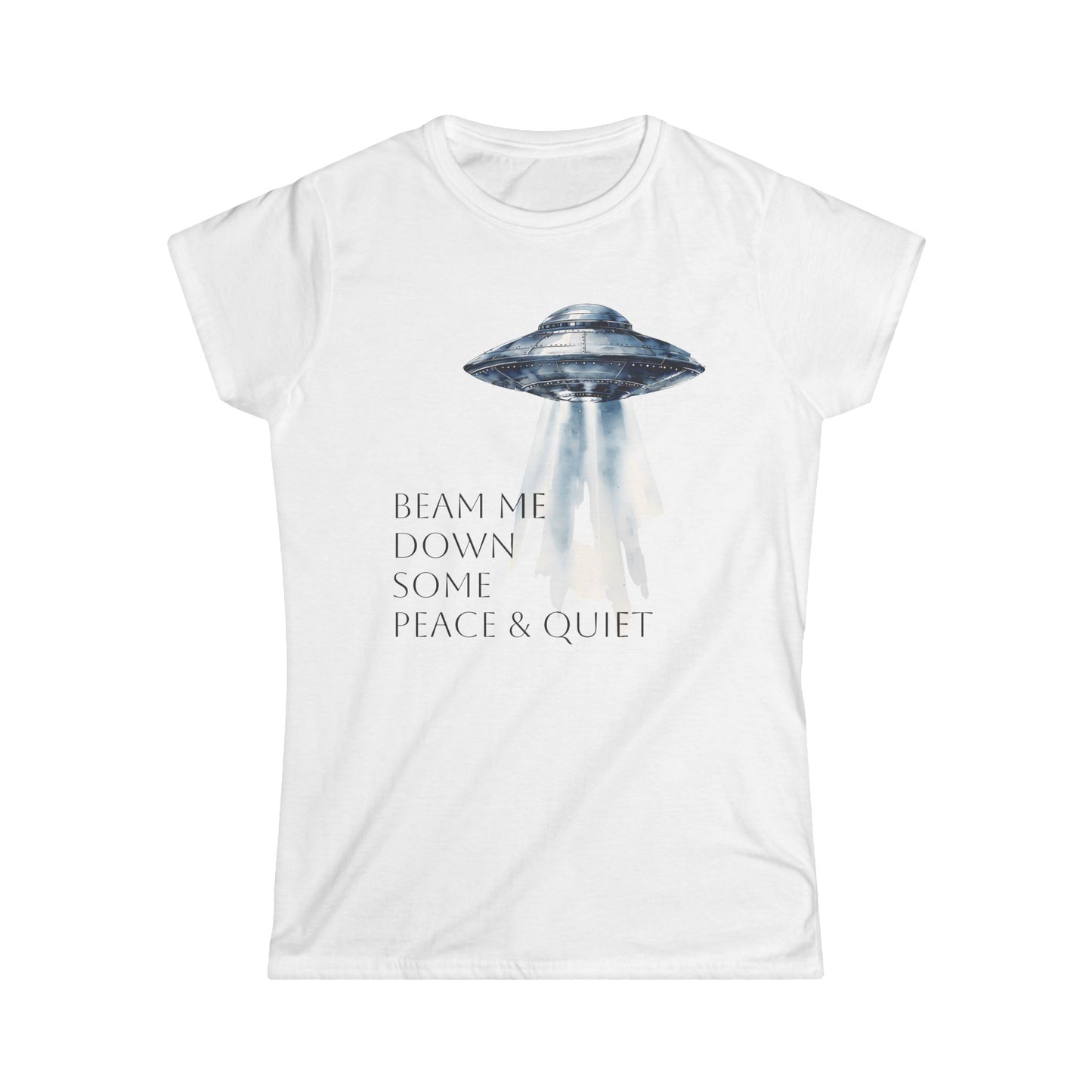 Beam Me Down UFO Tee, Women's Softstyle Tee, Fun Graphic Shirt, Quirky Casual Wear, Alien Lover Gift, Unique Relaxed T-Shirt