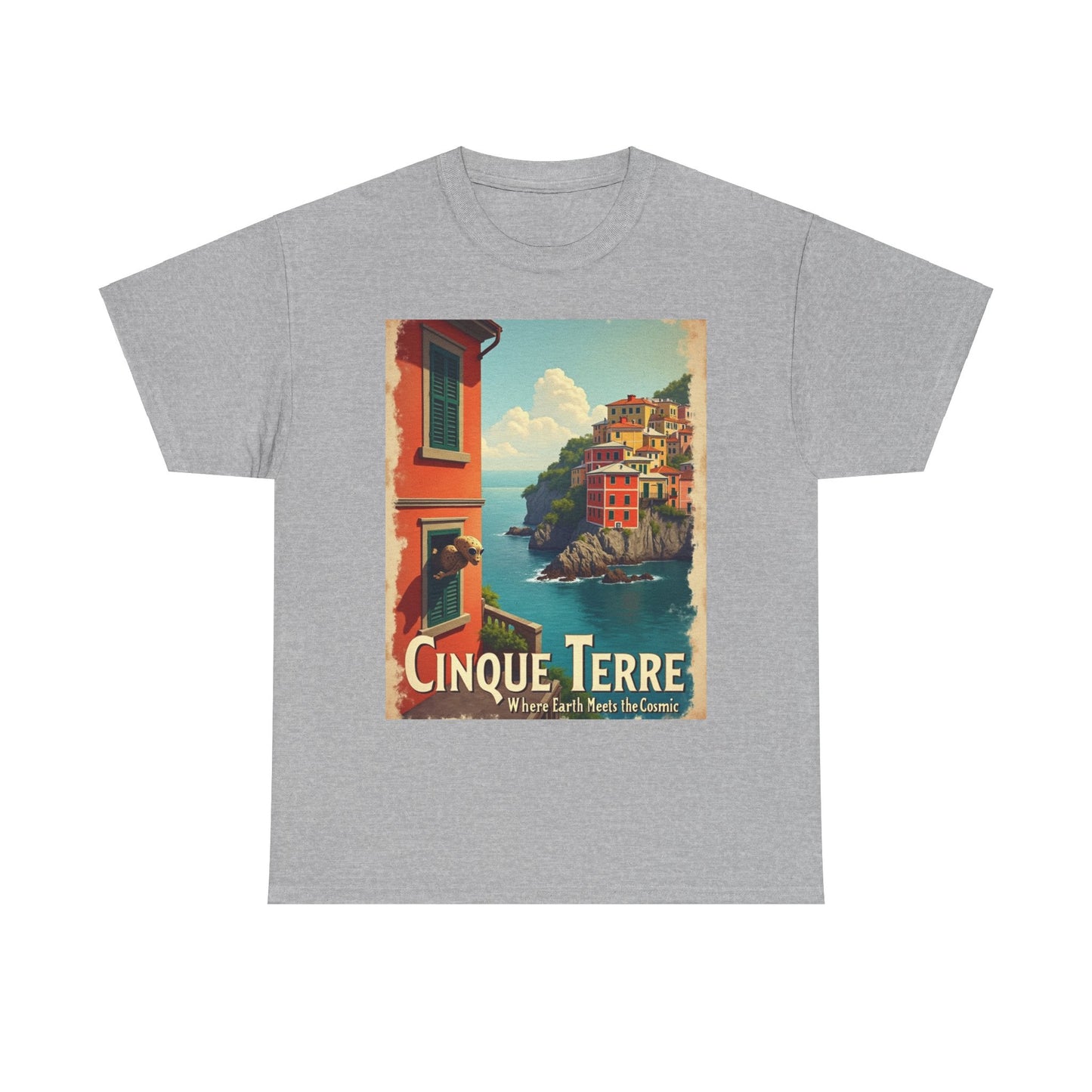 T-Shirt Cinque Terre Alien Visit Unisex Heavy Cotton Tee