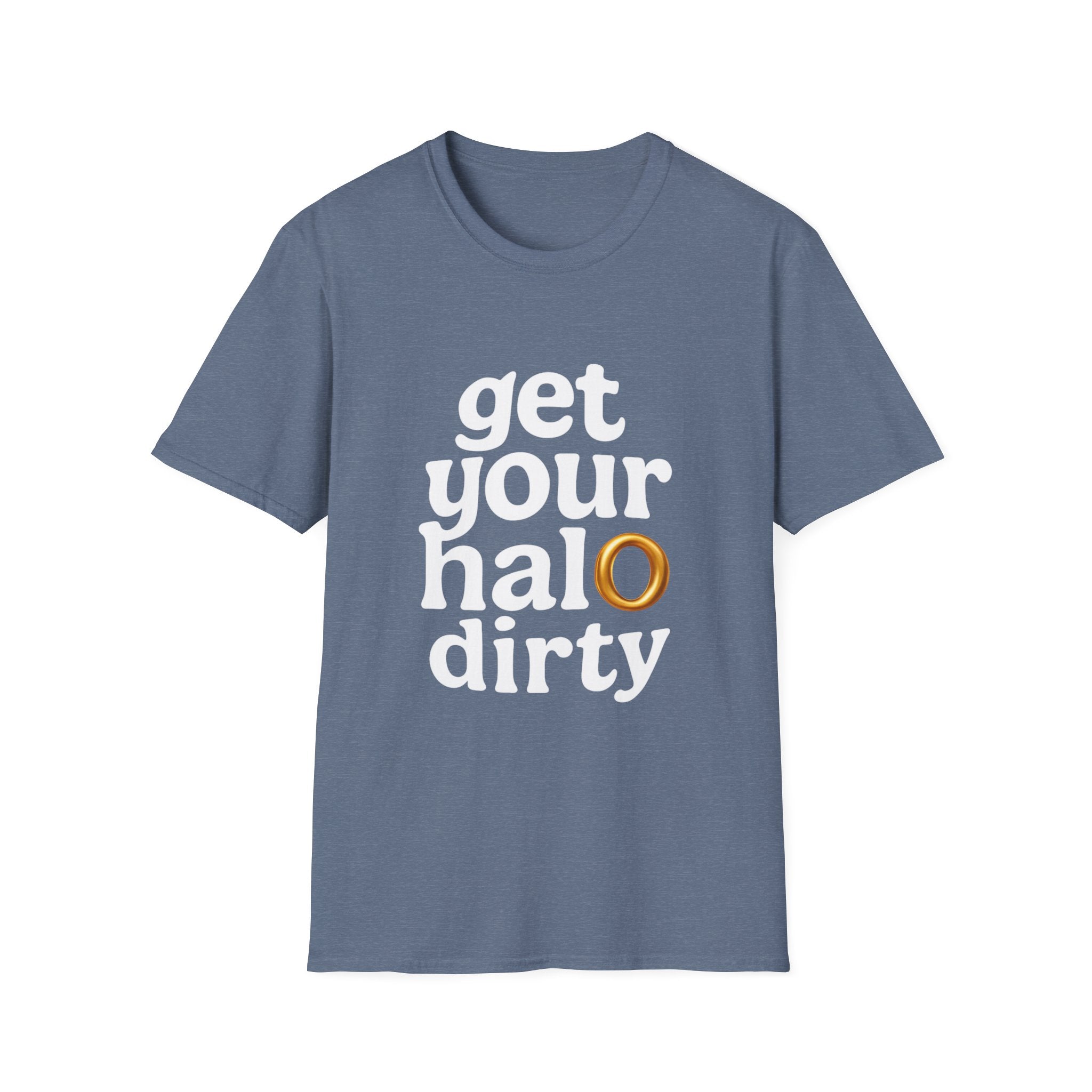 Get Your Halo Dirty Funny Gift T-Shirt, Angel Devil Unisex Tee, Softstyle Graphic Shirt gift for him gift for her religious humor
