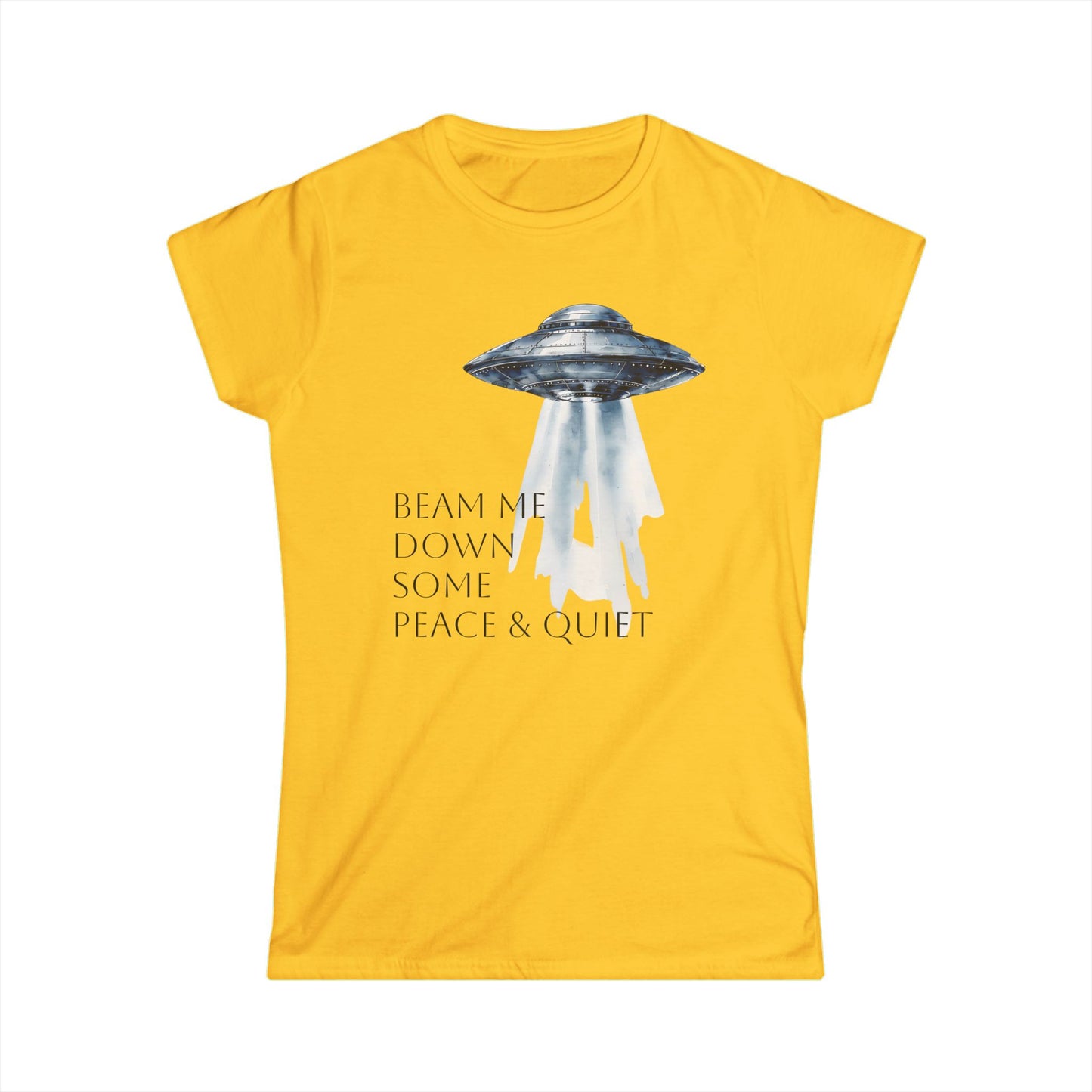 Beam Me Down UFO Tee, Women's Softstyle Tee, Fun Graphic Shirt, Quirky Casual Wear, Alien Lover Gift, Unique Relaxed T-Shirt