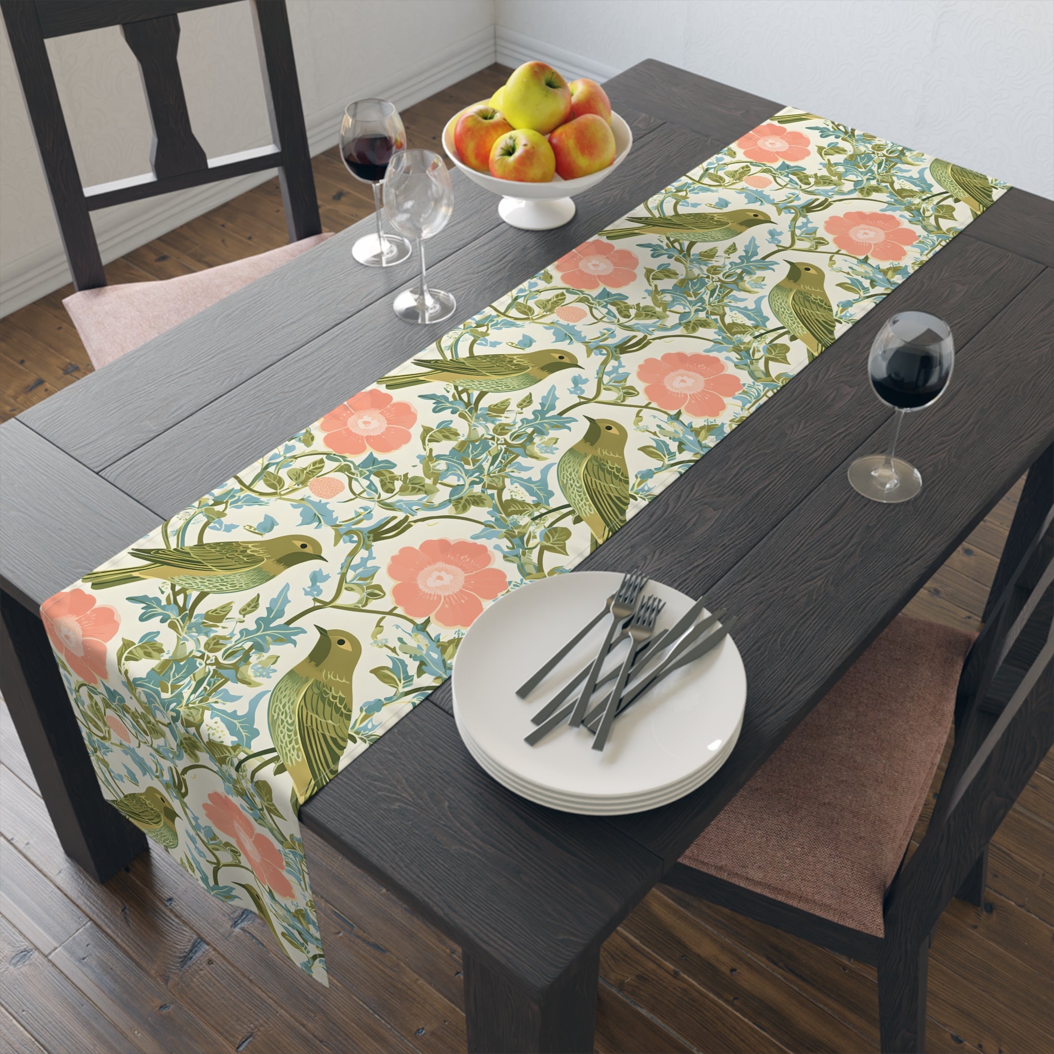 Birds and Blooms Table Runner, Cottagecore Decor, Spring Table Setting, Farmhouse Style, Gift for Home