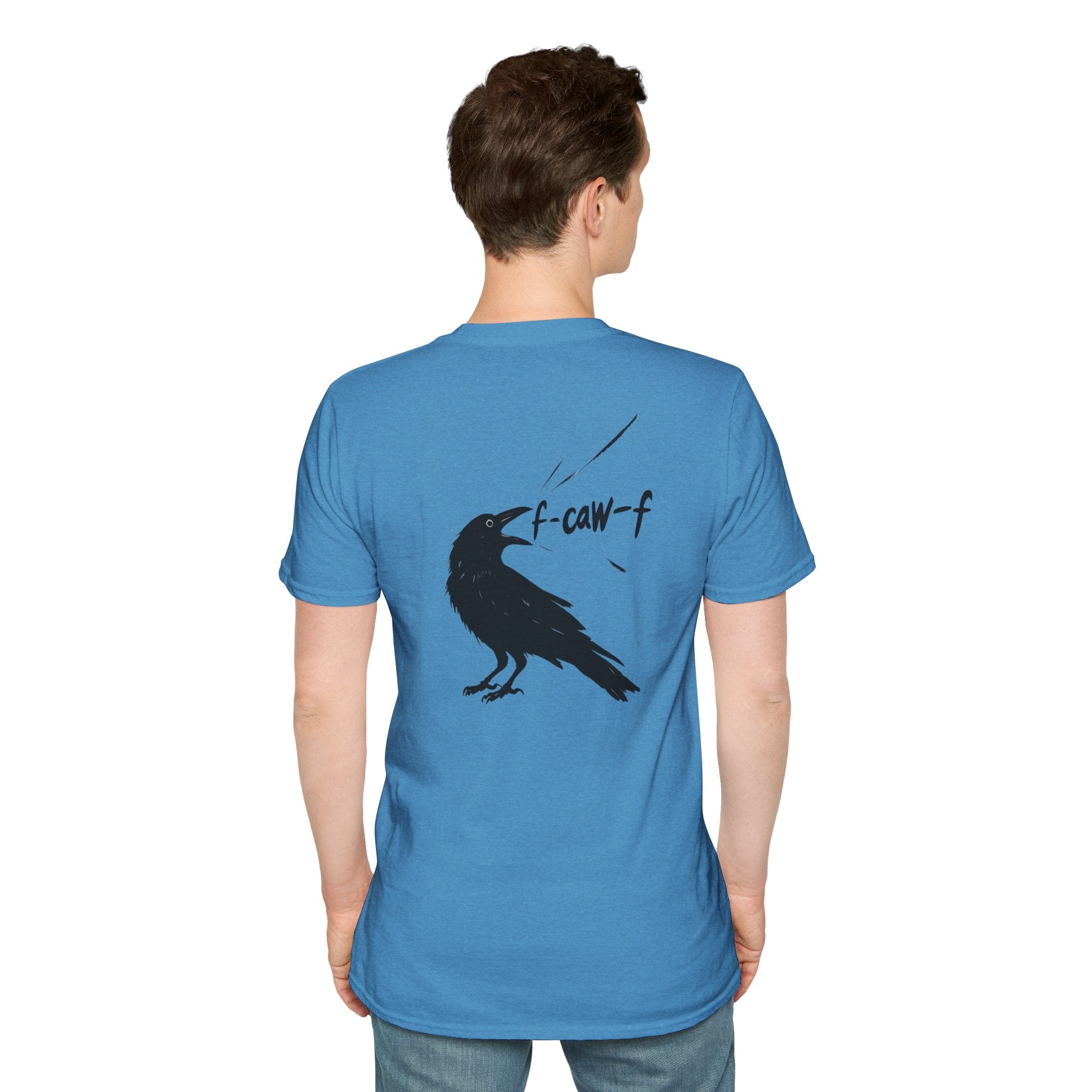 F Off Crow Bird Lover back of shirt design Unisex Softstyle T-Shirt, Sarcastic Graphic Tee for Bird Enthusiasts, F Off Tee, Unique Gift, F-Caw-F Christmas gift