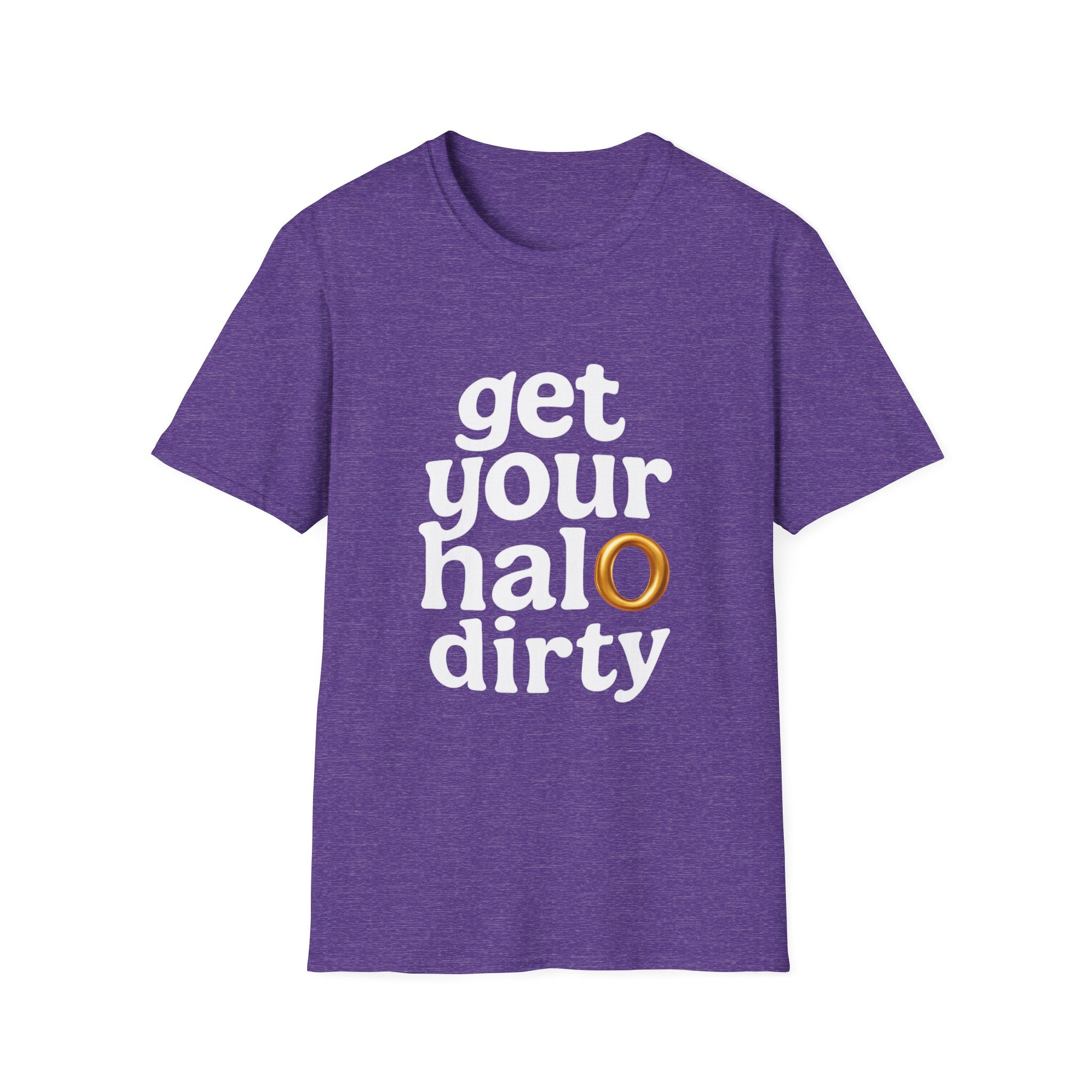 Get Your Halo Dirty Funny Gift T-Shirt, Angel Devil Unisex Tee, Softstyle Graphic Shirt gift for him gift for her religious humor