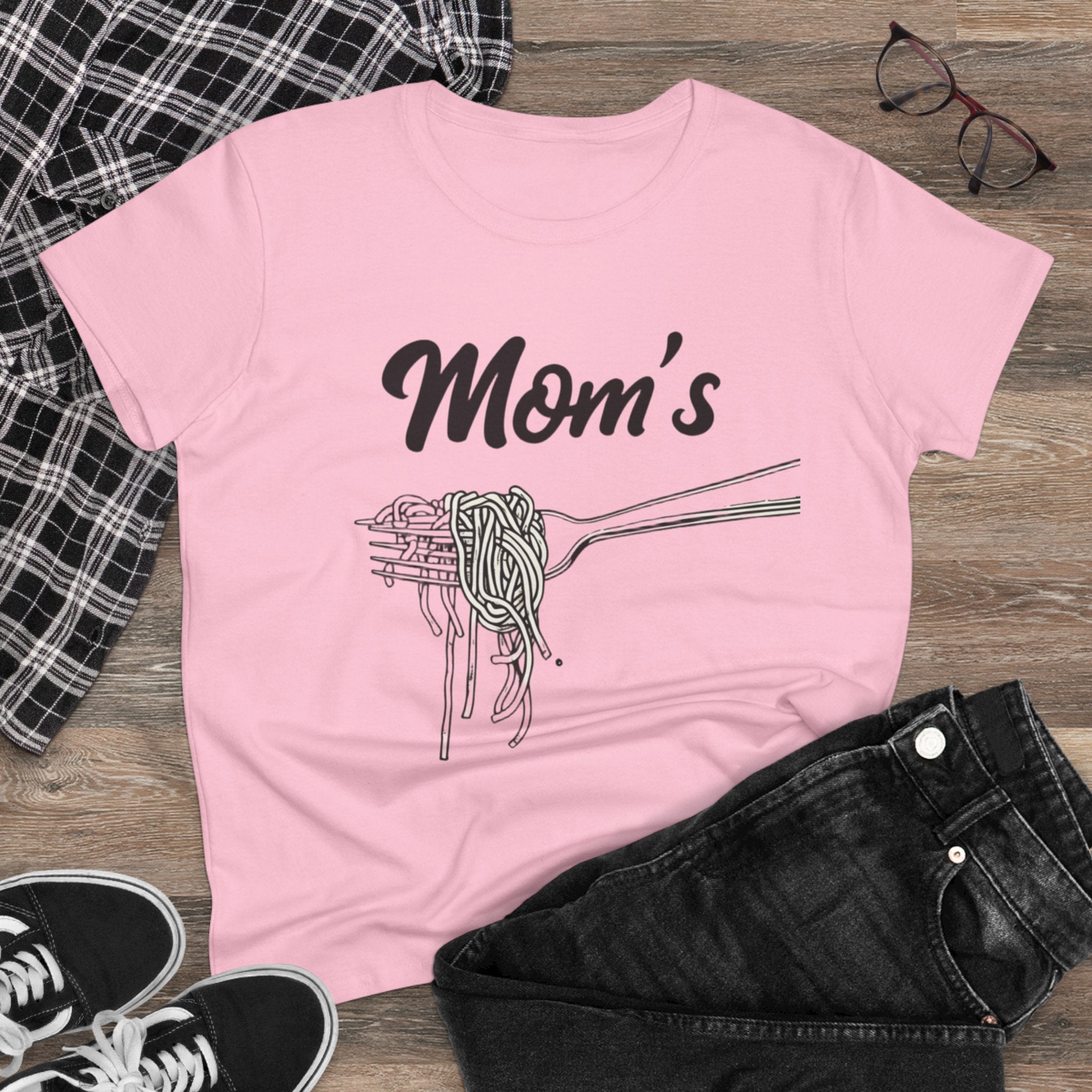 Mom's Spaghetti Tee - Women's Midweight Cotton T-Shirt, Gift for Mother's Day, Foodie Shirt, Casual Wear, Cozy Top