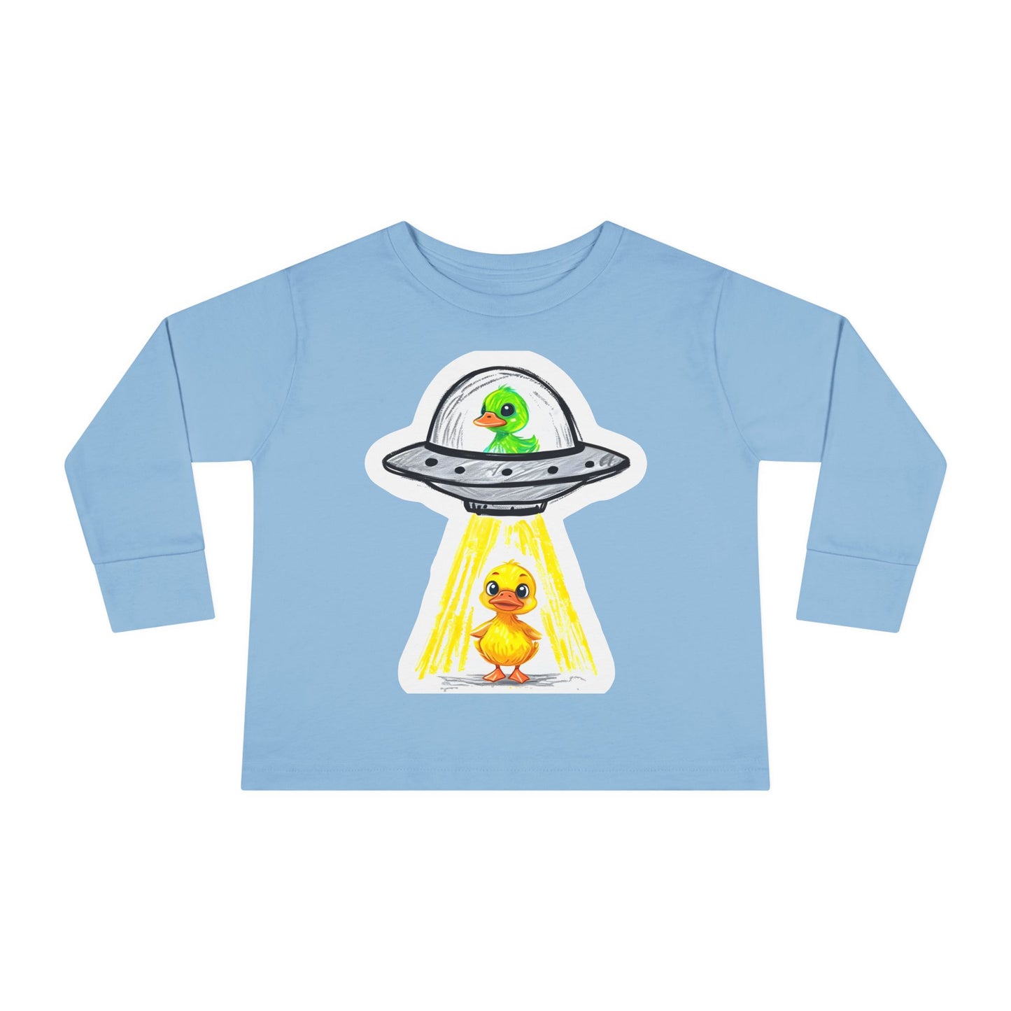 Toddler Long Sleeve Tee - Ducks in Space, Kids Graphic Tee, Animal Print Shirt, Outer Space Theme, Children's Clothing