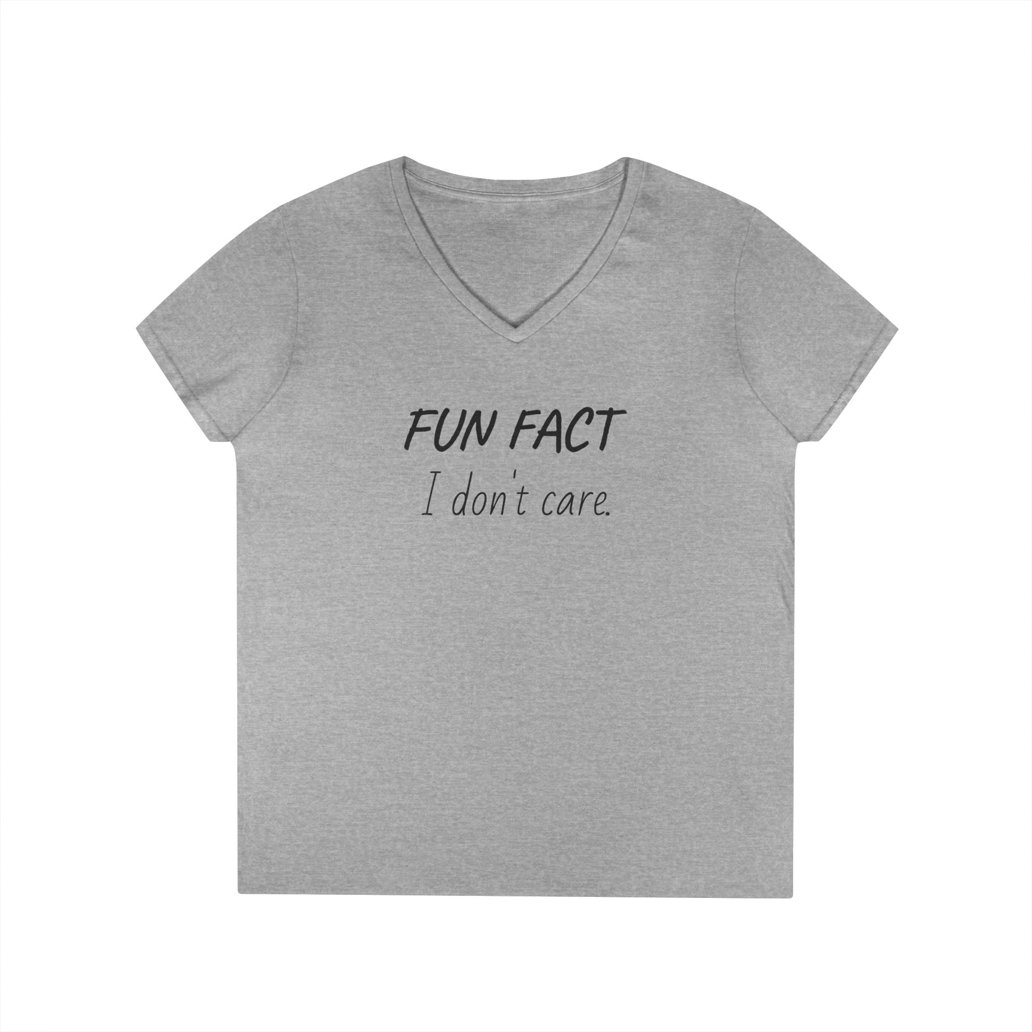 Humorous Ladies' V-Neck T-Shirt - Fun Fact: I Don't Care, Casual Tee, Birthday Gift, Everyday Wear, Funny Quote Shirt