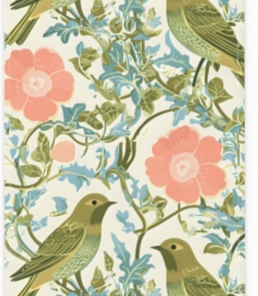 Birds and Blooms Table Runner, Cottagecore Decor, Spring Table Setting, Farmhouse Style, Gift for Home