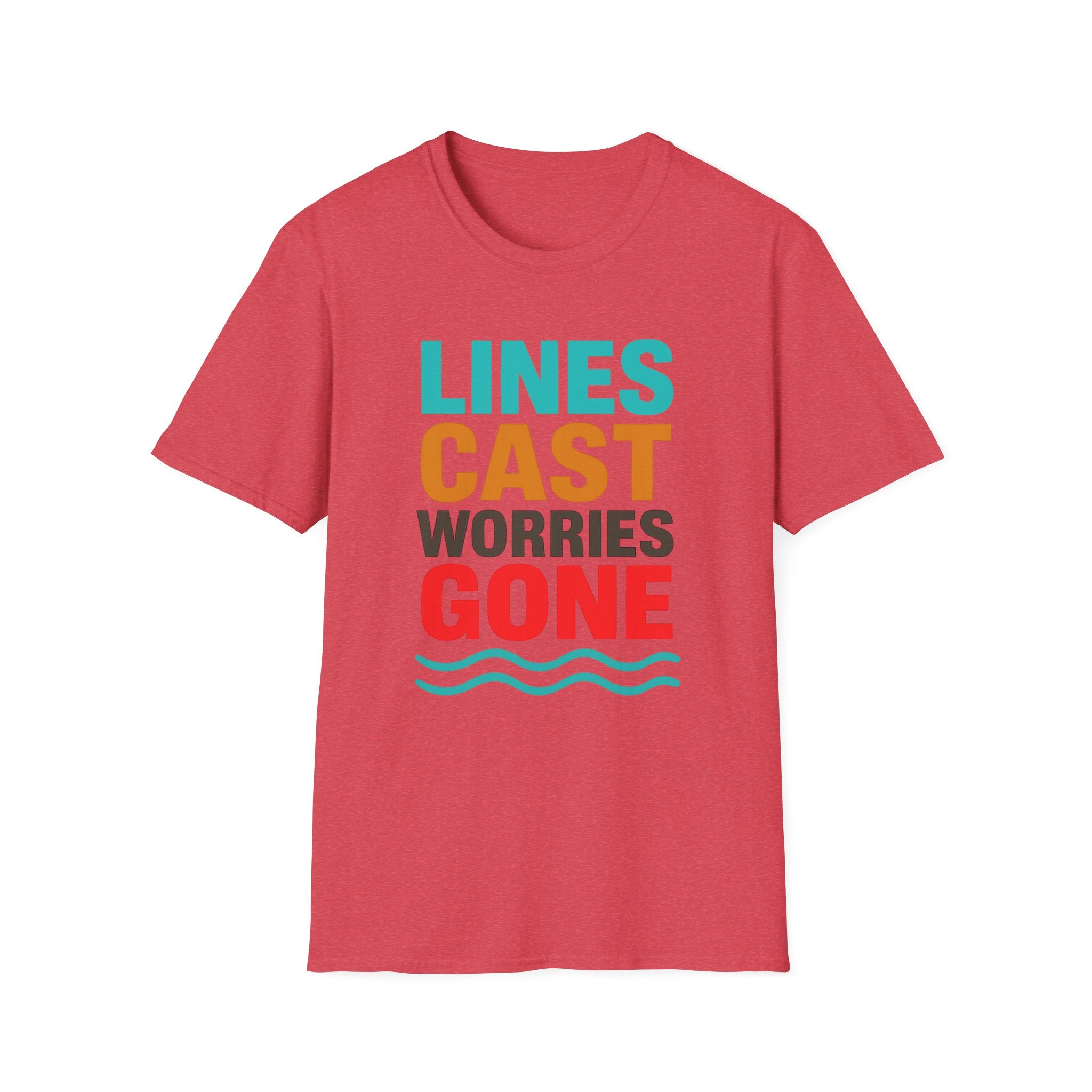 Relaxing Lines cast worries gone T-Shirt - Unisex Softstyle Tee, Casual Wear, Gift for Fishermen, Summer Vibes, Relaxation Shirt