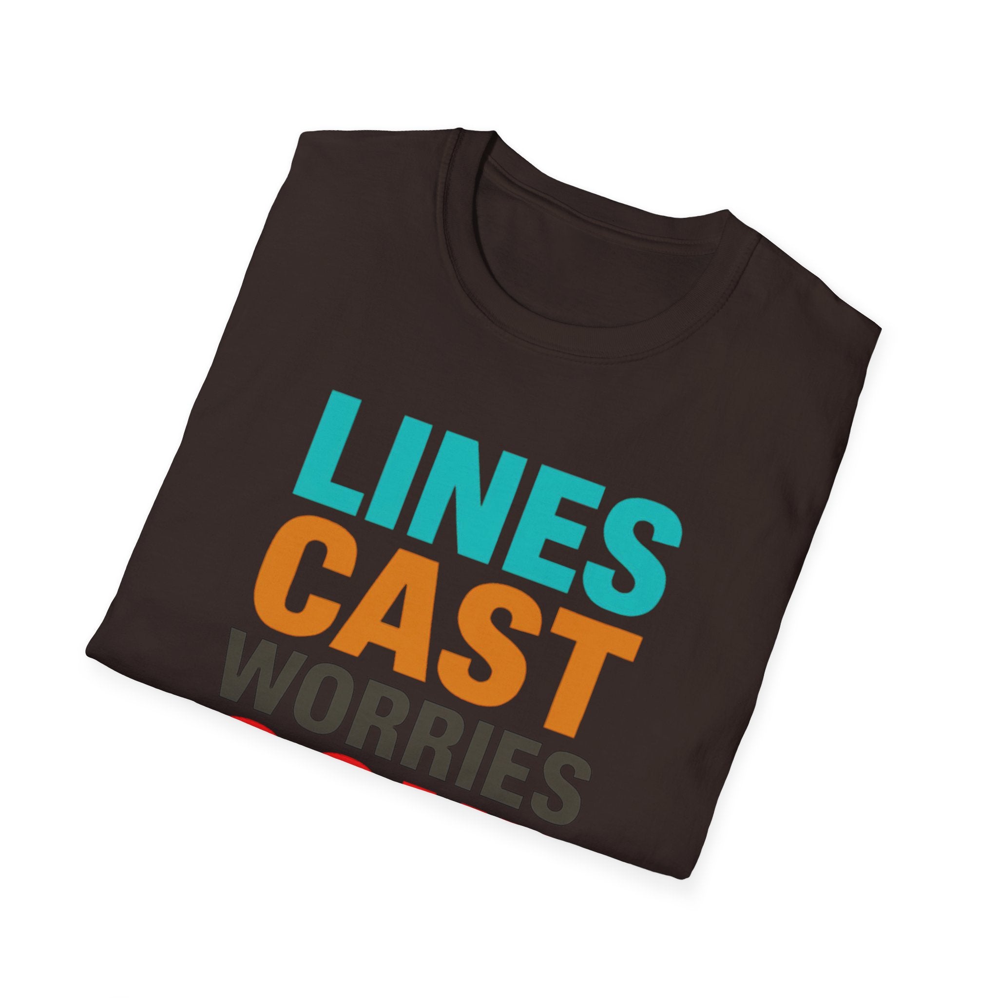 Relaxing Lines cast worries gone T-Shirt - Unisex Softstyle Tee, Casual Wear, Gift for Fishermen, Summer Vibes, Relaxation Shirt