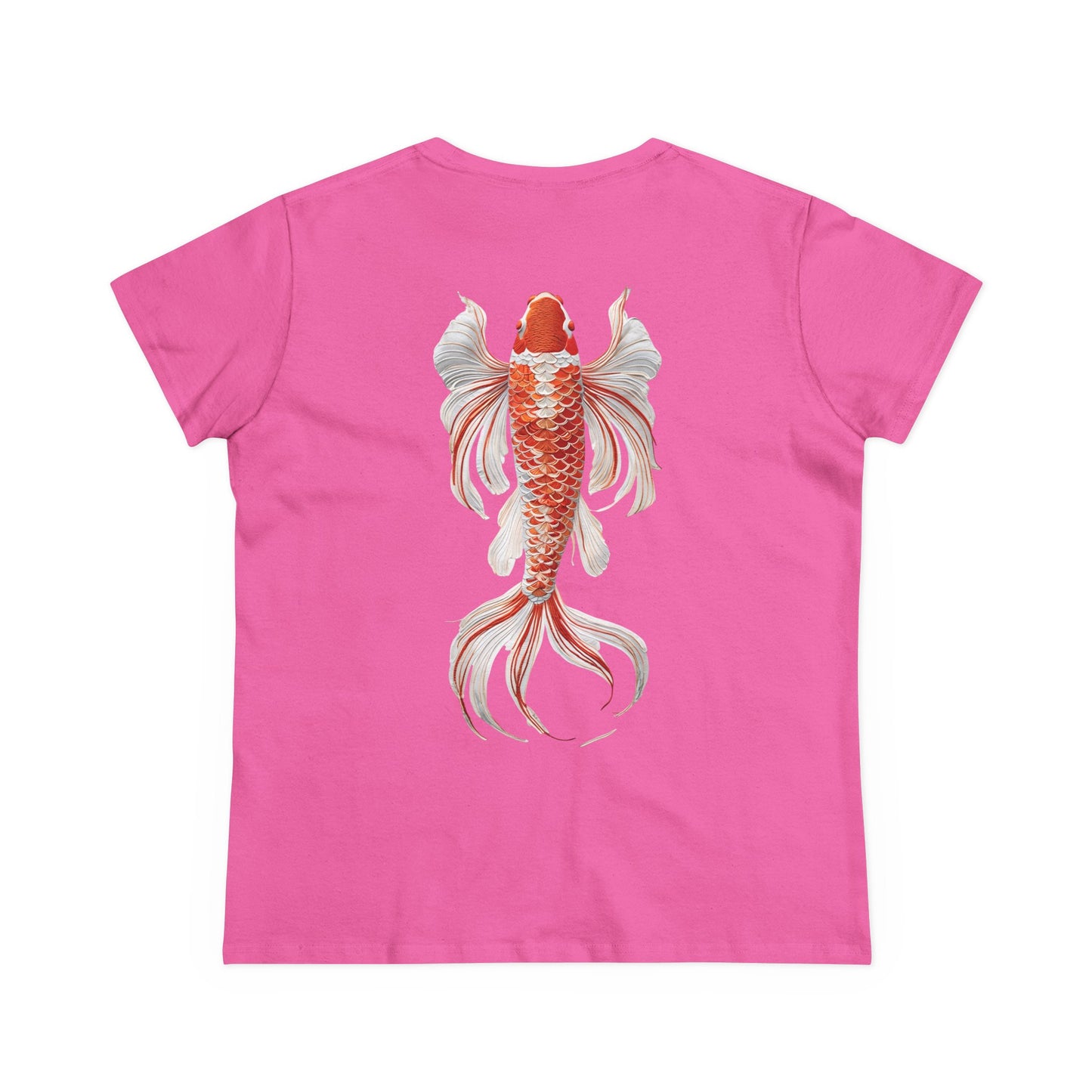 Artistic Goldfish Graphic Women's Midweight Cotton Tee koi On back of tee