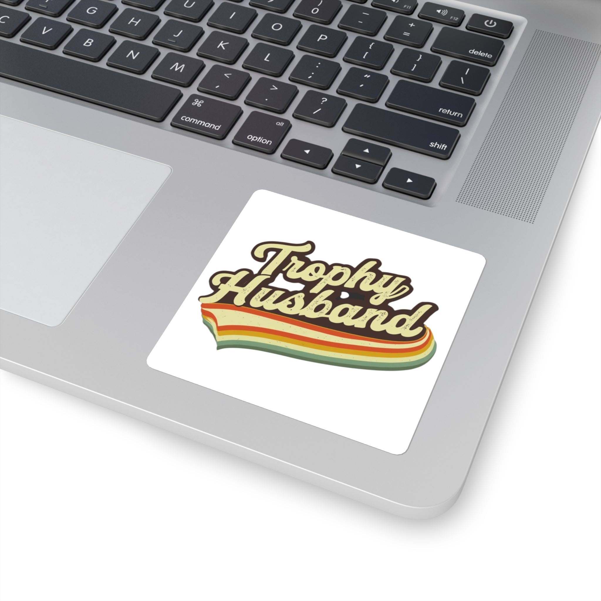 Retro Trophy Husband Square Stickers - Funny Gift for Him, Laptop Decal, Man Cave Decor, Wedding Celebration, Gift for Him
