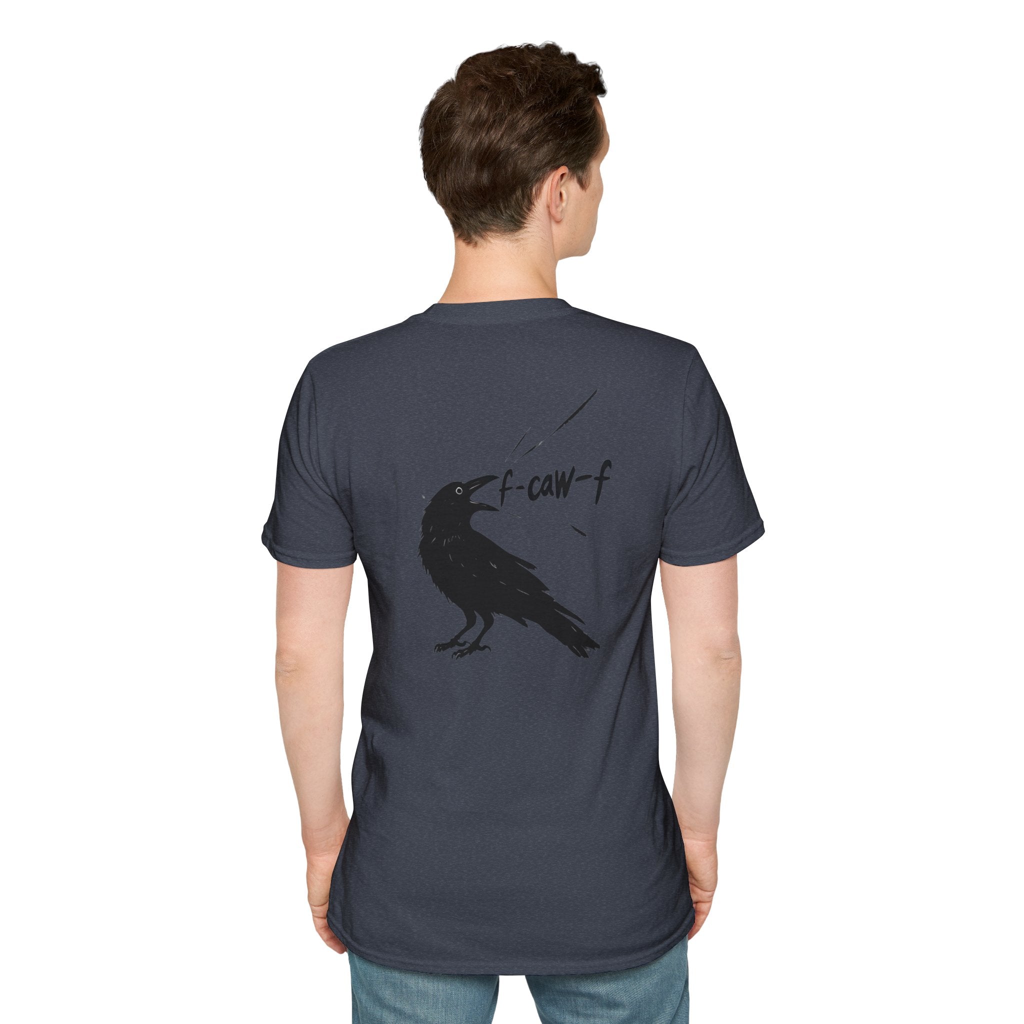 F Off Crow Bird Lover back of shirt design Unisex Softstyle T-Shirt, Sarcastic Graphic Tee for Bird Enthusiasts, F Off Tee, Unique Gift, F-Caw-F Christmas gift