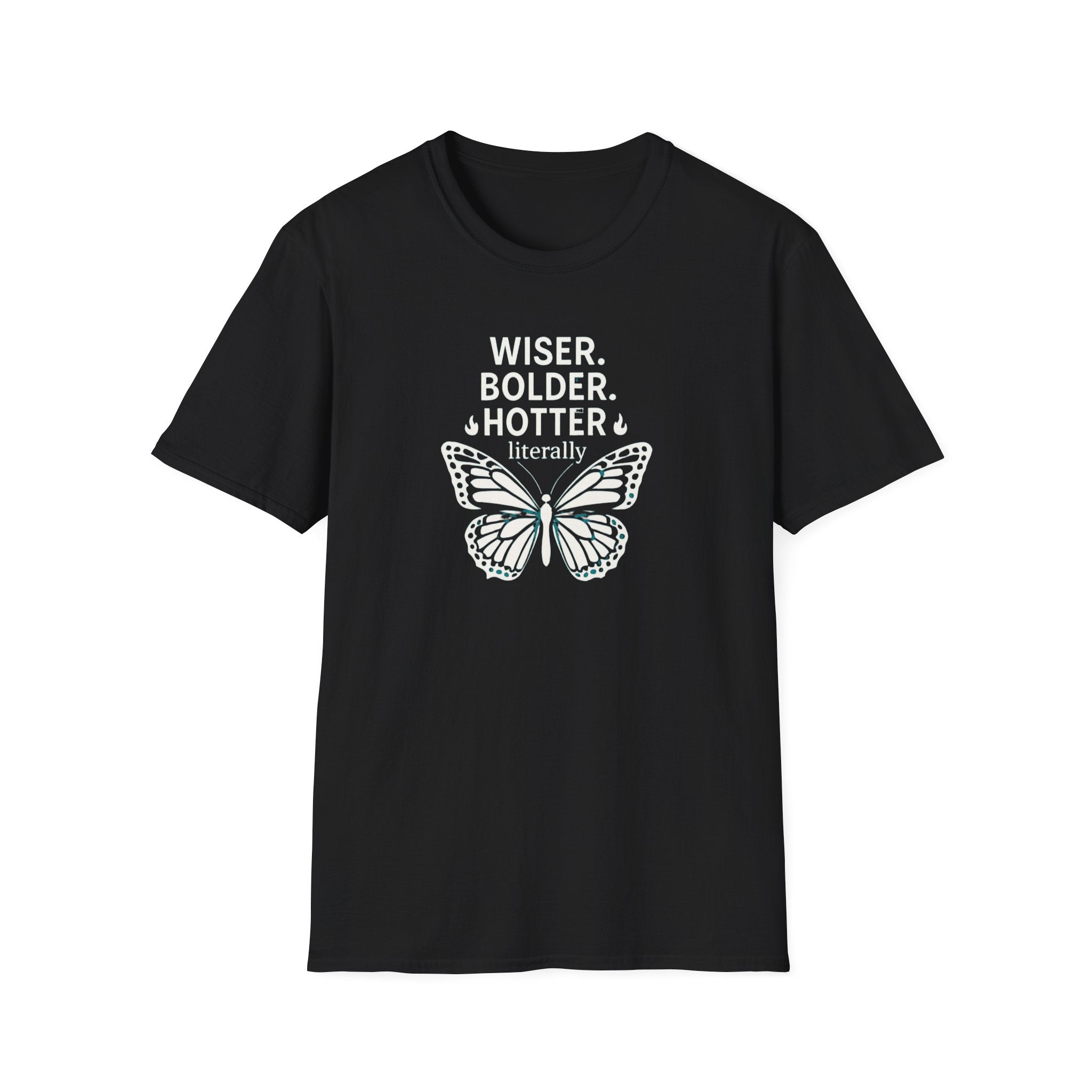 Menopause Transformation Unisex Softstyle T-Shirt, Wiser Bolder Hotter Literally, Hot Flash Tee, Gift for Women, Funny Menopausal Shirt