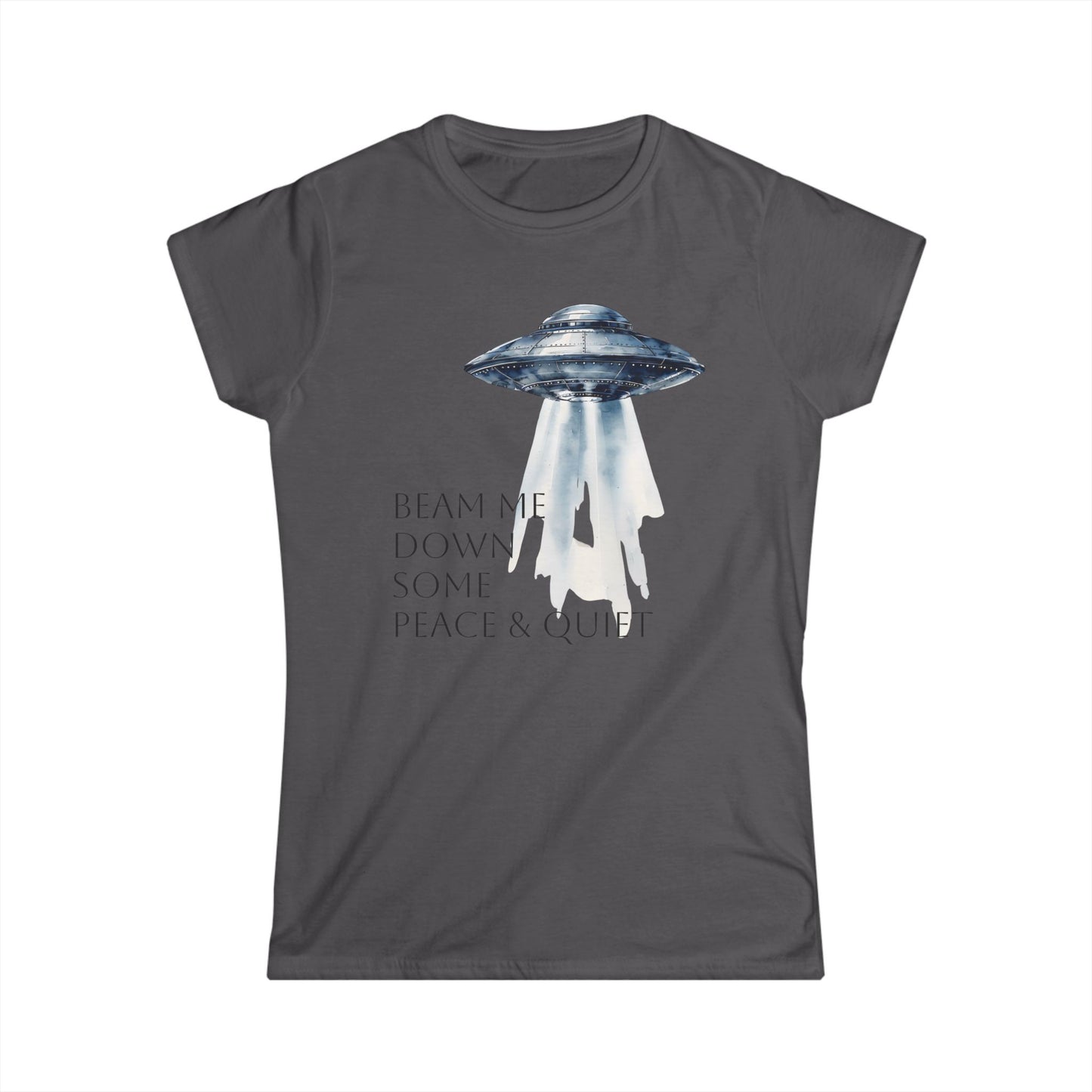 Beam Me Down UFO Tee, Women's Softstyle Tee, Fun Graphic Shirt, Quirky Casual Wear, Alien Lover Gift, Unique Relaxed T-Shirt