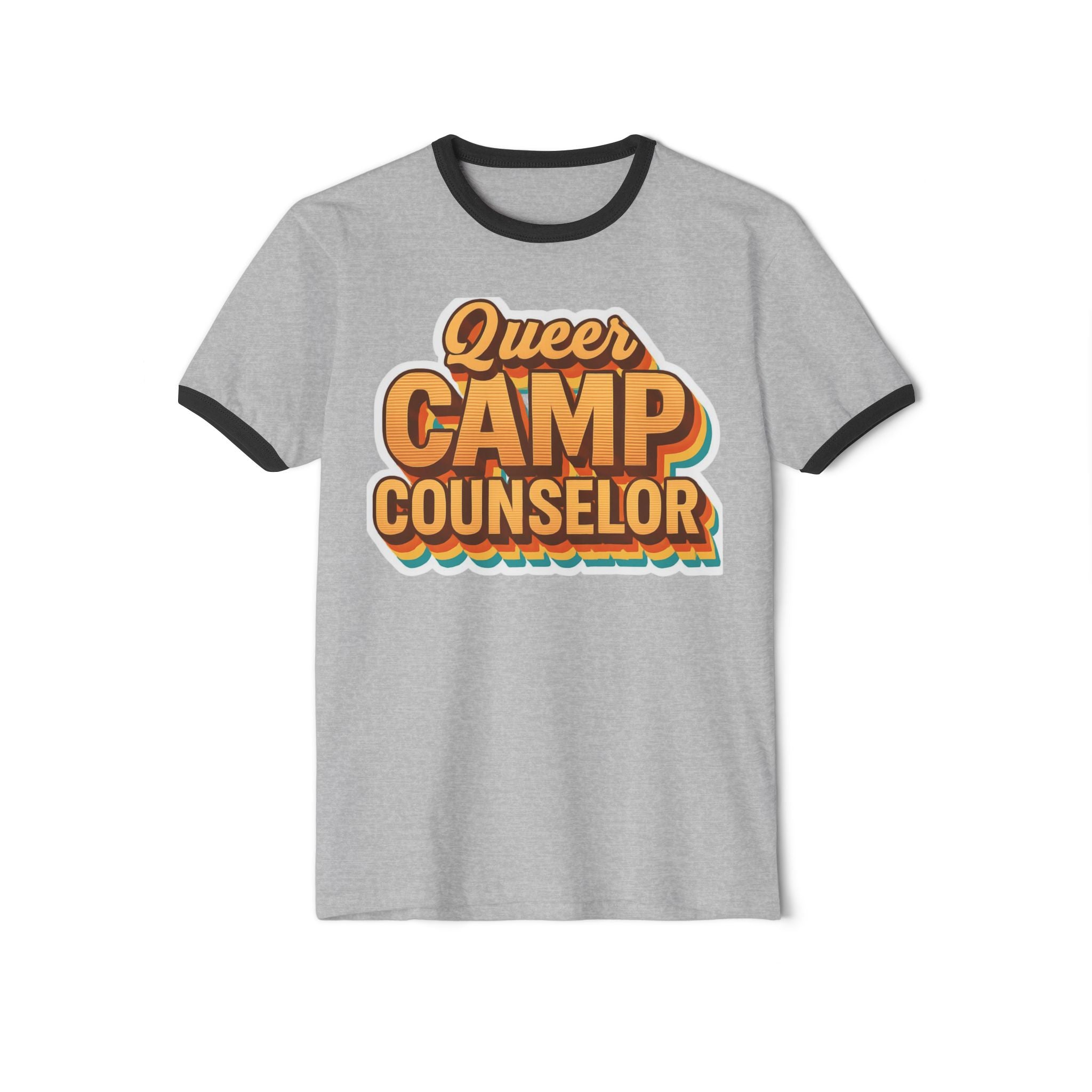 Queer Camp Counselor Ringer T-Shirt, Ptown carnival Unisex Cotton Tee, LGBTQ+ Pride Apparel, Summer Camp Shirt, Fun Outdoor Wear