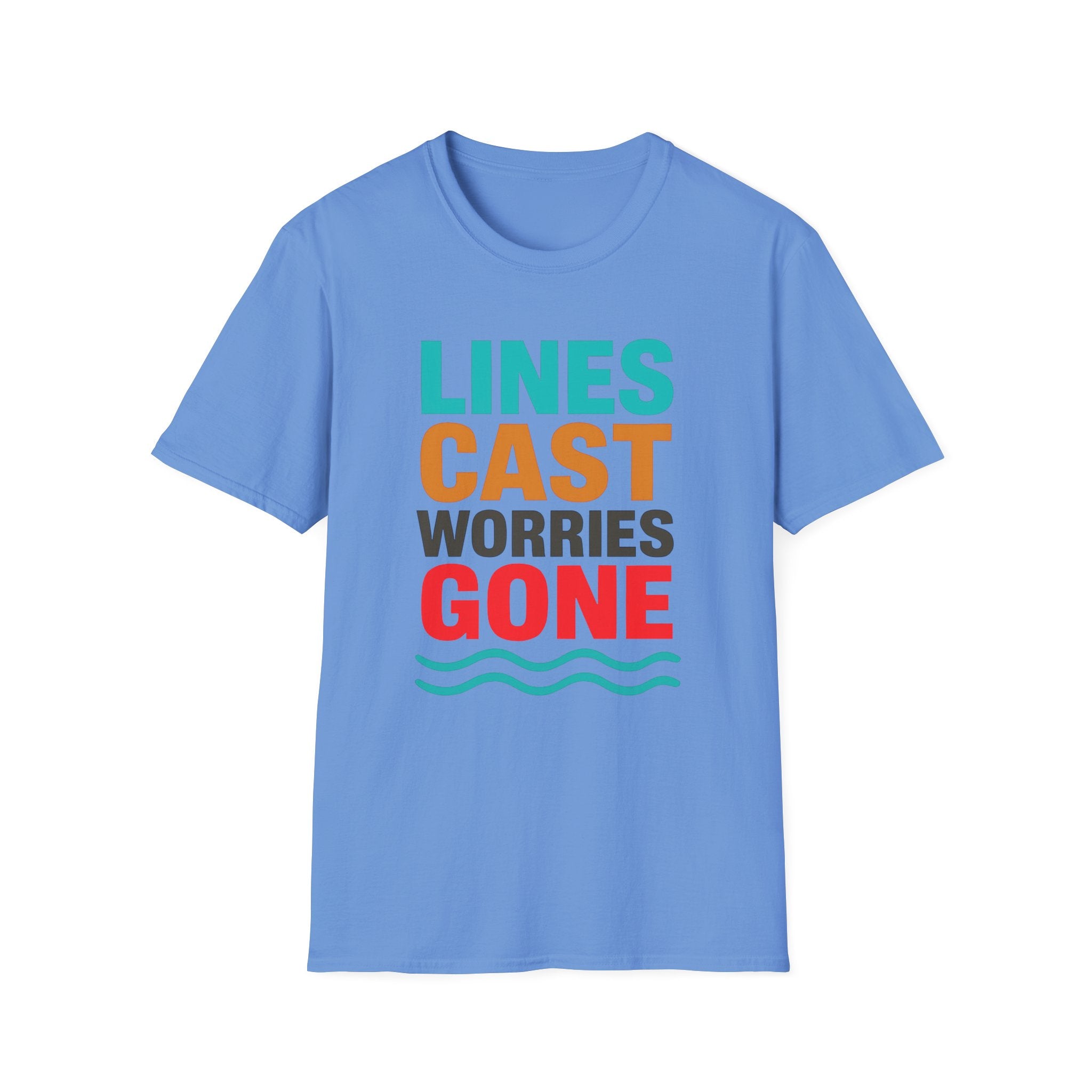 Relaxing Lines cast worries gone T-Shirt - Unisex Softstyle Tee, Casual Wear, Gift for Fishermen, Summer Vibes, Relaxation Shirt