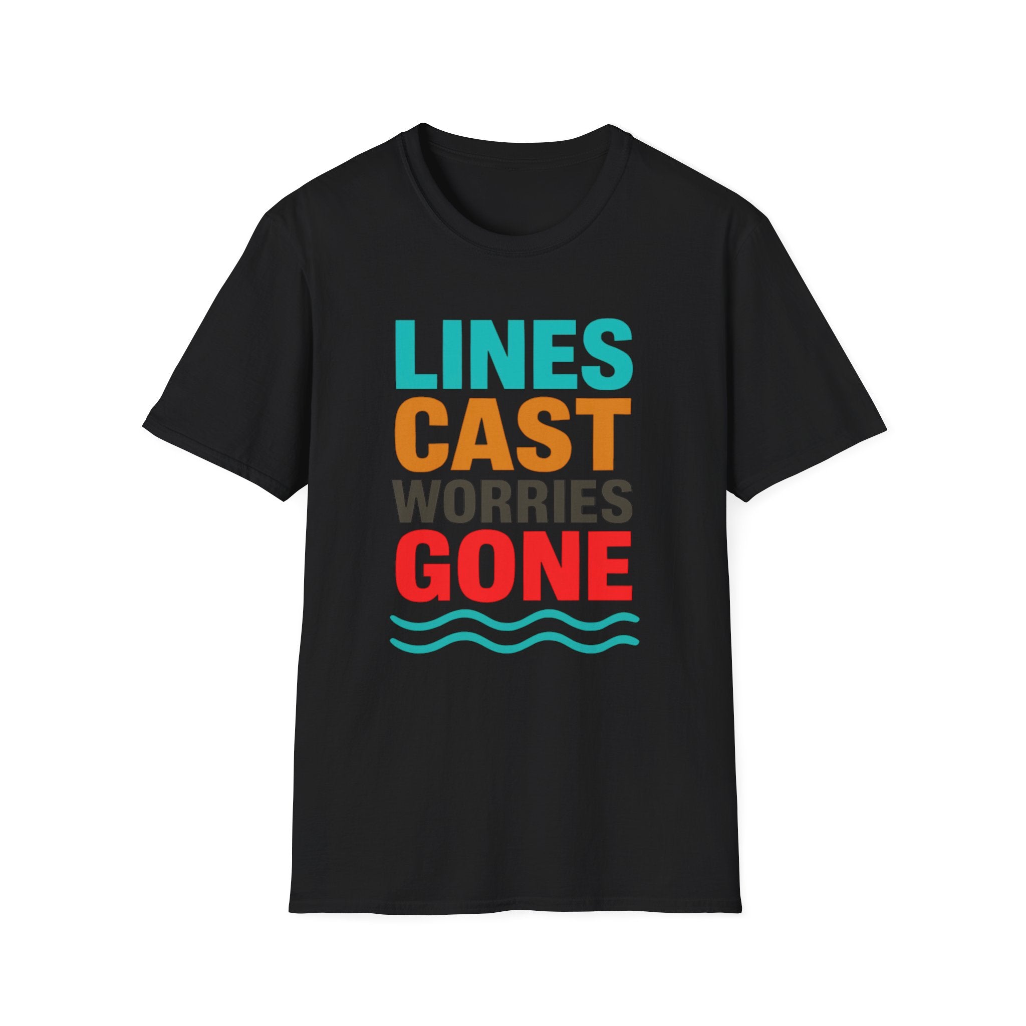 Relaxing Lines cast worries gone T-Shirt - Unisex Softstyle Tee, Casual Wear, Gift for Fishermen, Summer Vibes, Relaxation Shirt