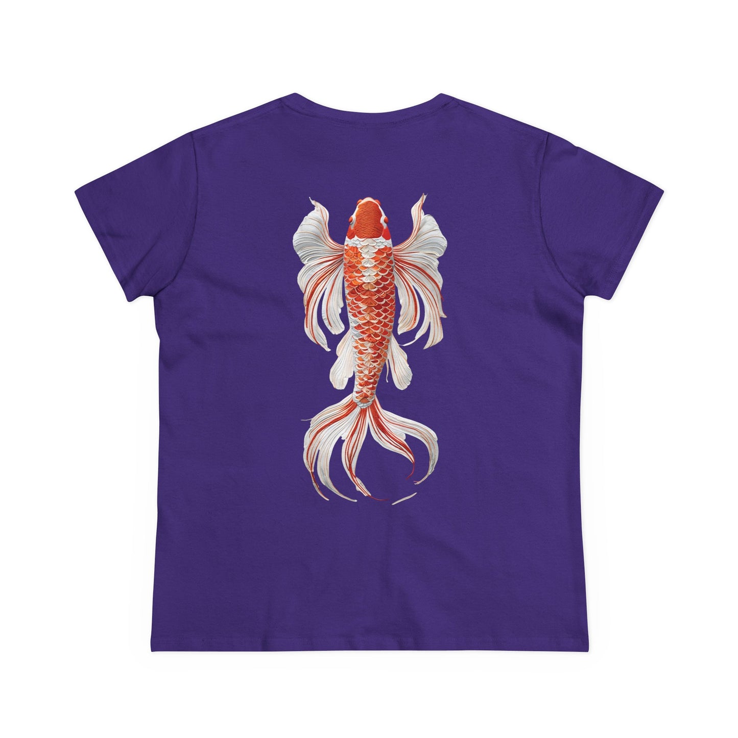 Artistic Goldfish Graphic Women's Midweight Cotton Tee koi On back of tee