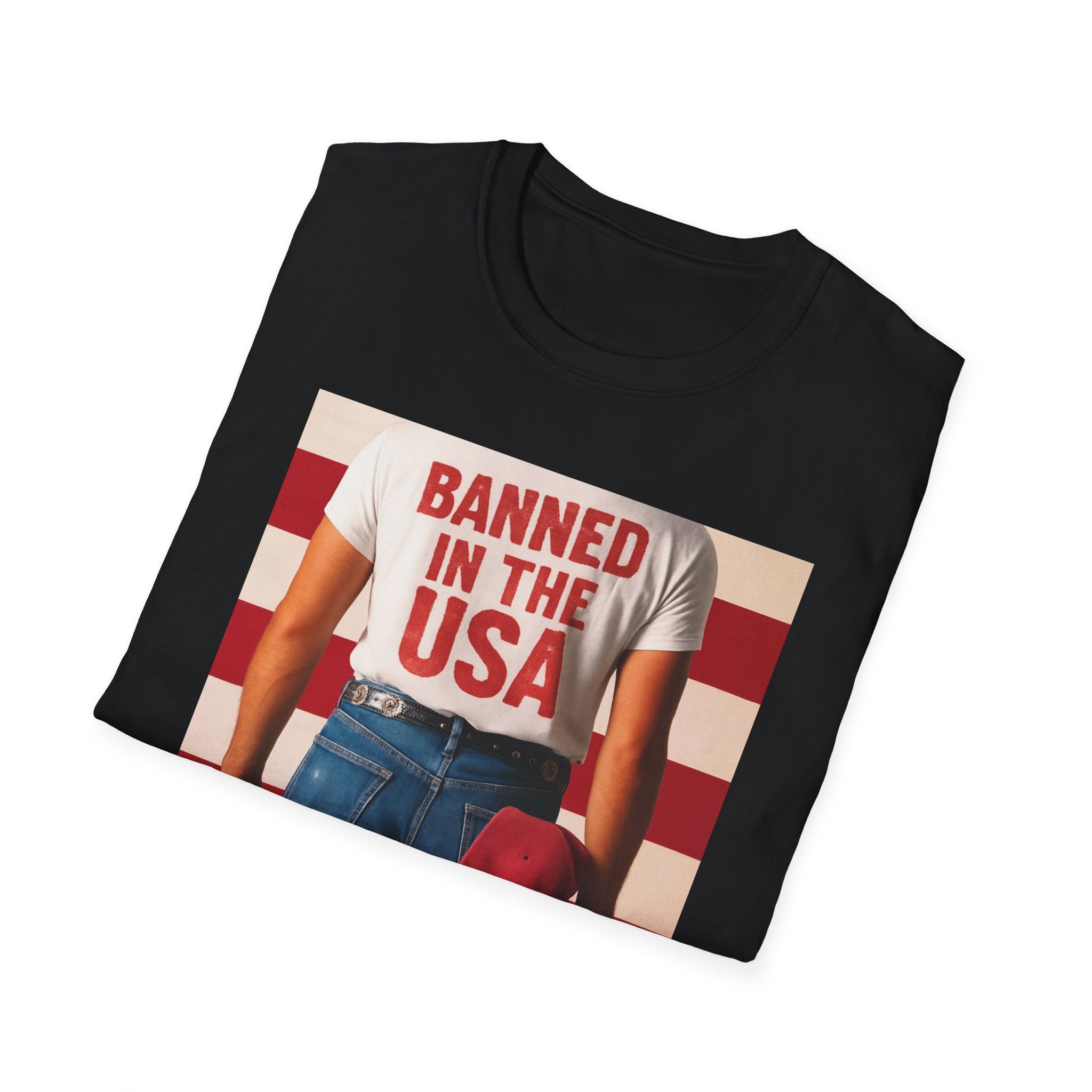 Banned in the USA Political Activist T-Shirt, Liberal Tee, Anti-Trump Christmas Gift, Unisex Softstyle Shirt Kimmel Colbert socia justice