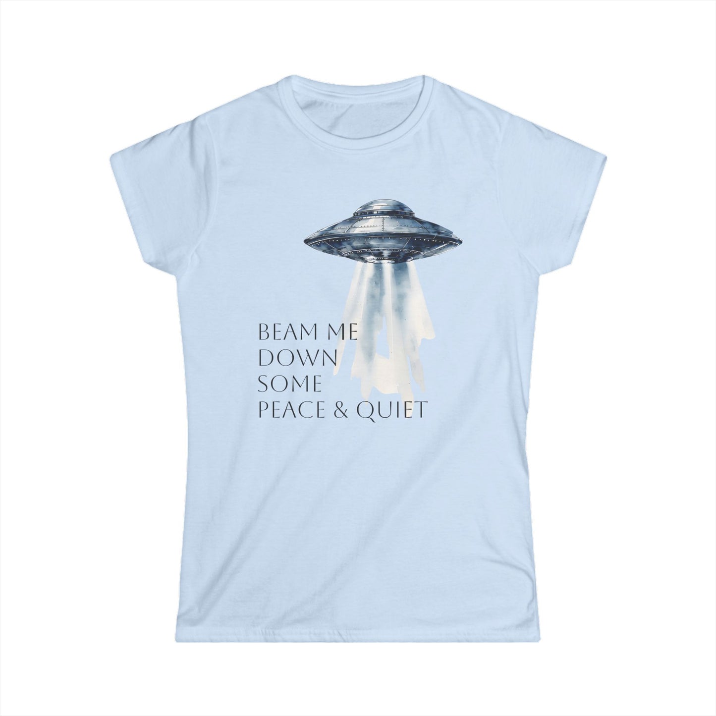 Beam Me Down UFO Tee, Women's Softstyle Tee, Fun Graphic Shirt, Quirky Casual Wear, Alien Lover Gift, Unique Relaxed T-Shirt