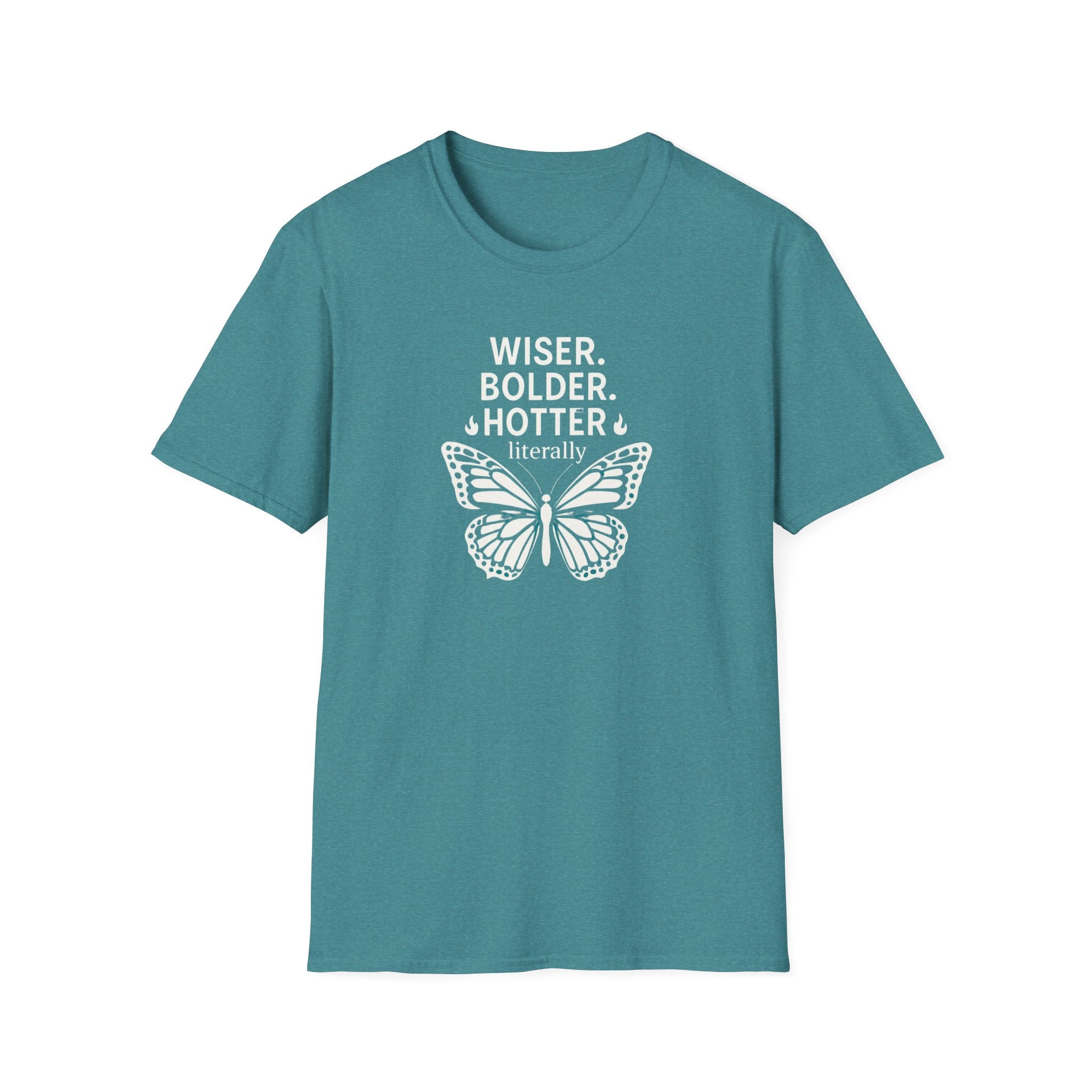 Menopause Transformation Unisex Softstyle T-Shirt, Wiser Bolder Hotter Literally, Hot Flash Tee, Gift for Women, Funny Menopausal Shirt