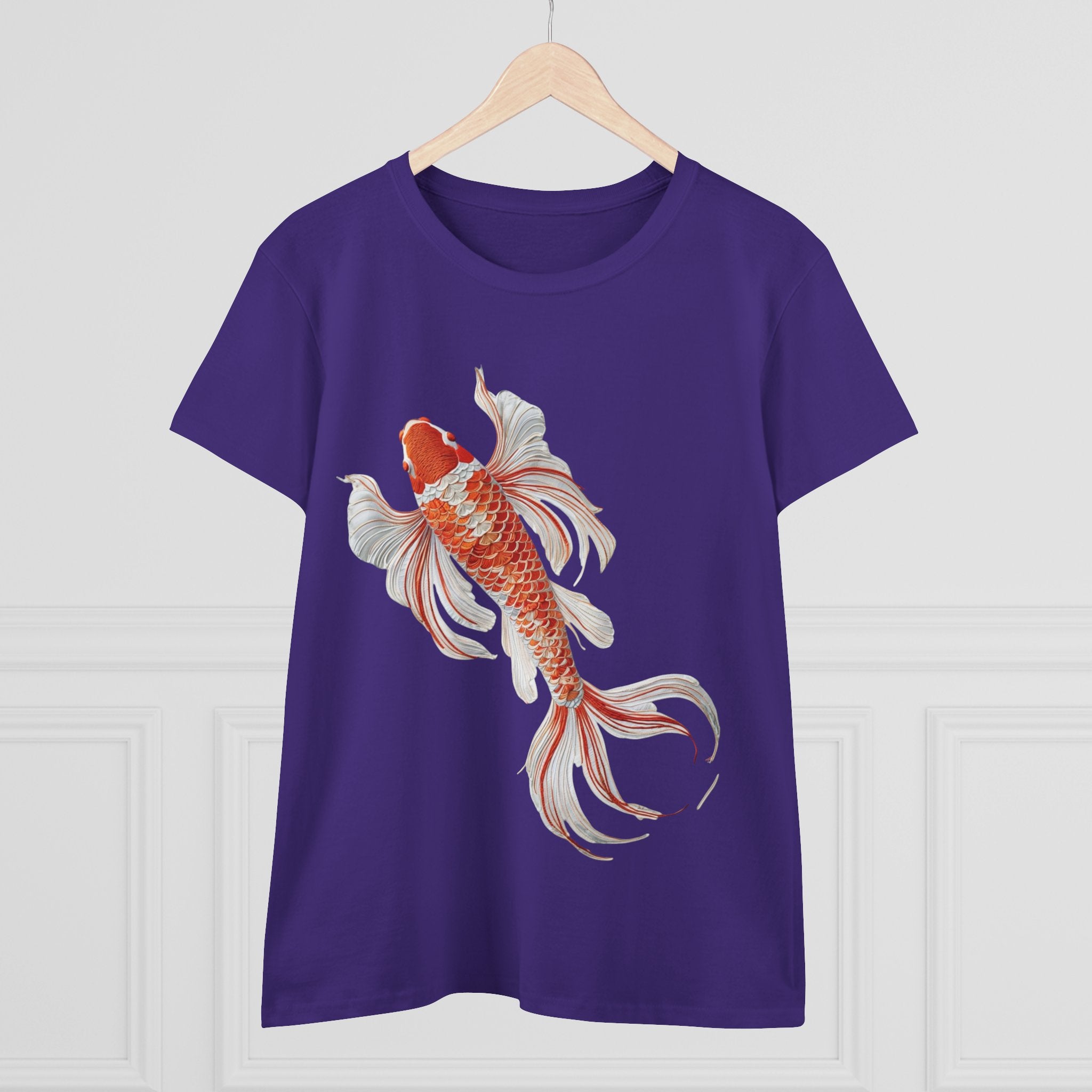 Koi Fish Design Tee for Women, Casual Summer Top, Gift for Nature Lovers, Artistic Cotton Shirt, Ocean Vibe Tee, Everyday Wear