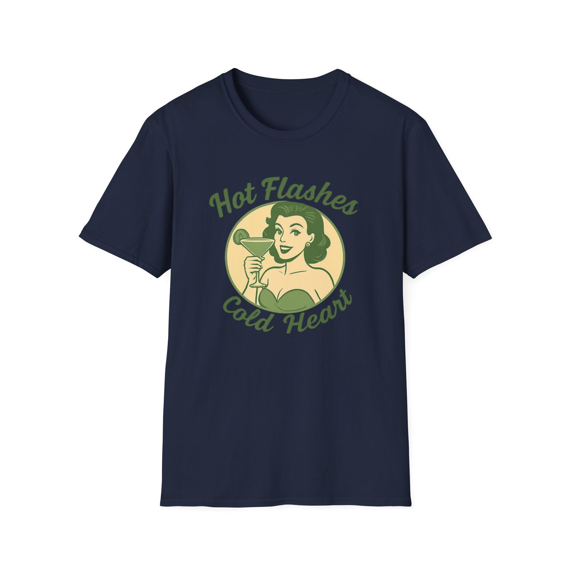 Menopause Life Change Gifts for Her Unisex Softstyle T-Shirt, Hot Flashes Cold Heart, Funny Menopausal Shirt, Gift for Women, Comfortable