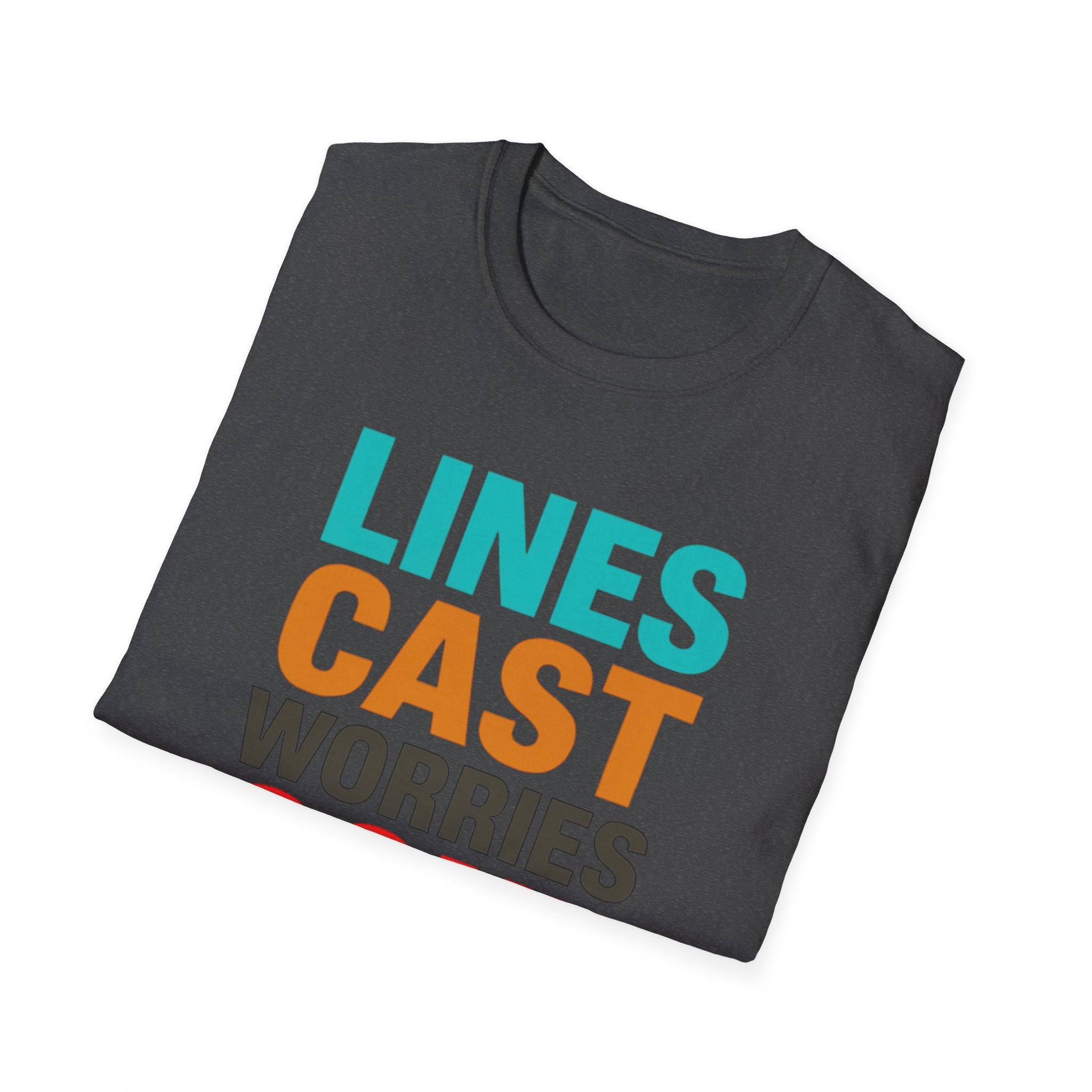 Relaxing Lines cast worries gone T-Shirt - Unisex Softstyle Tee, Casual Wear, Gift for Fishermen, Summer Vibes, Relaxation Shirt