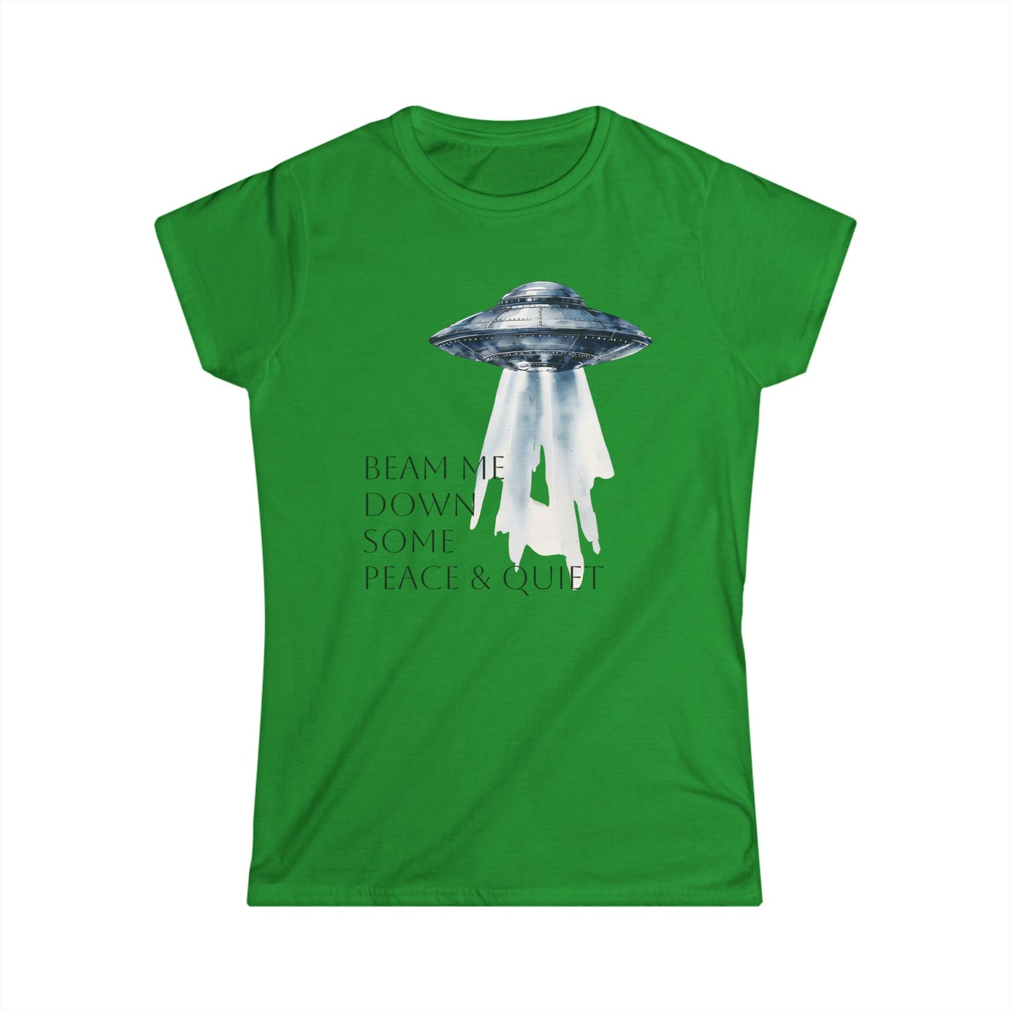 Beam Me Down UFO Tee, Women's Softstyle Tee, Fun Graphic Shirt, Quirky Casual Wear, Alien Lover Gift, Unique Relaxed T-Shirt