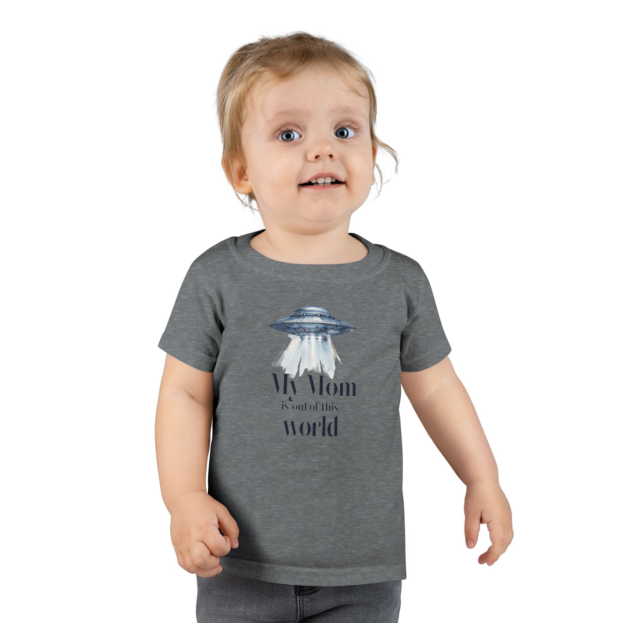 Cute Toddler T-Shirt - "My Mom is out of this world" - Perfect for Moms, Gifts, UFO Lovers, Everyday Wear, Baby Shower