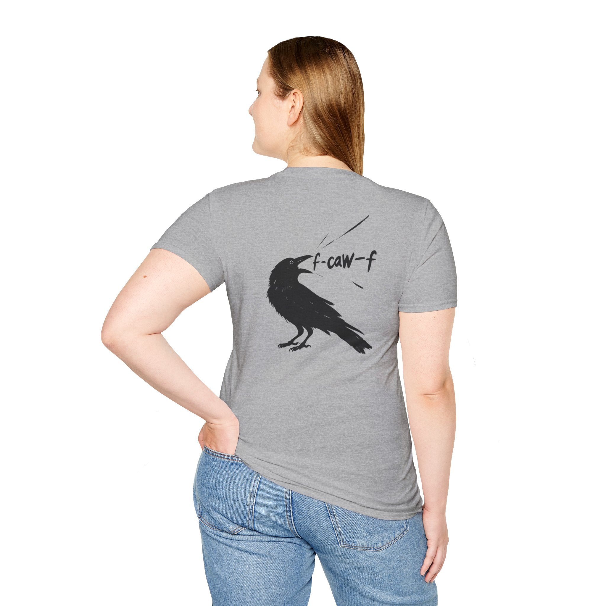F Off Crow Bird Lover back of shirt design Unisex Softstyle T-Shirt, Sarcastic Graphic Tee for Bird Enthusiasts, F Off Tee, Unique Gift, F-Caw-F Christmas gift