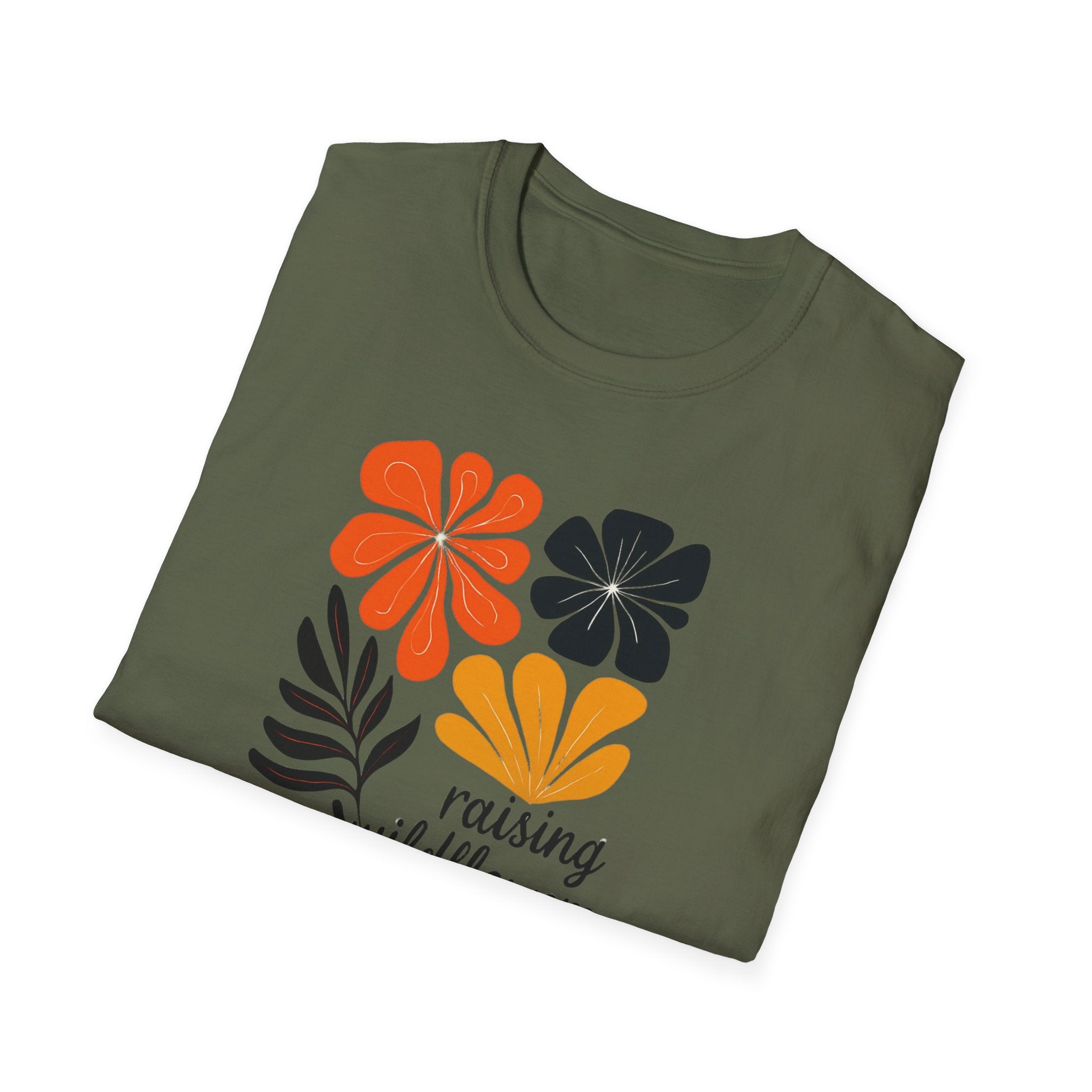 Raising wild flowers, one tantrum at a time Mom Life Unisex Softstyle T-Shirt, Gifts for Toddler Moms, Raising Wildflowers, floral  Apparel