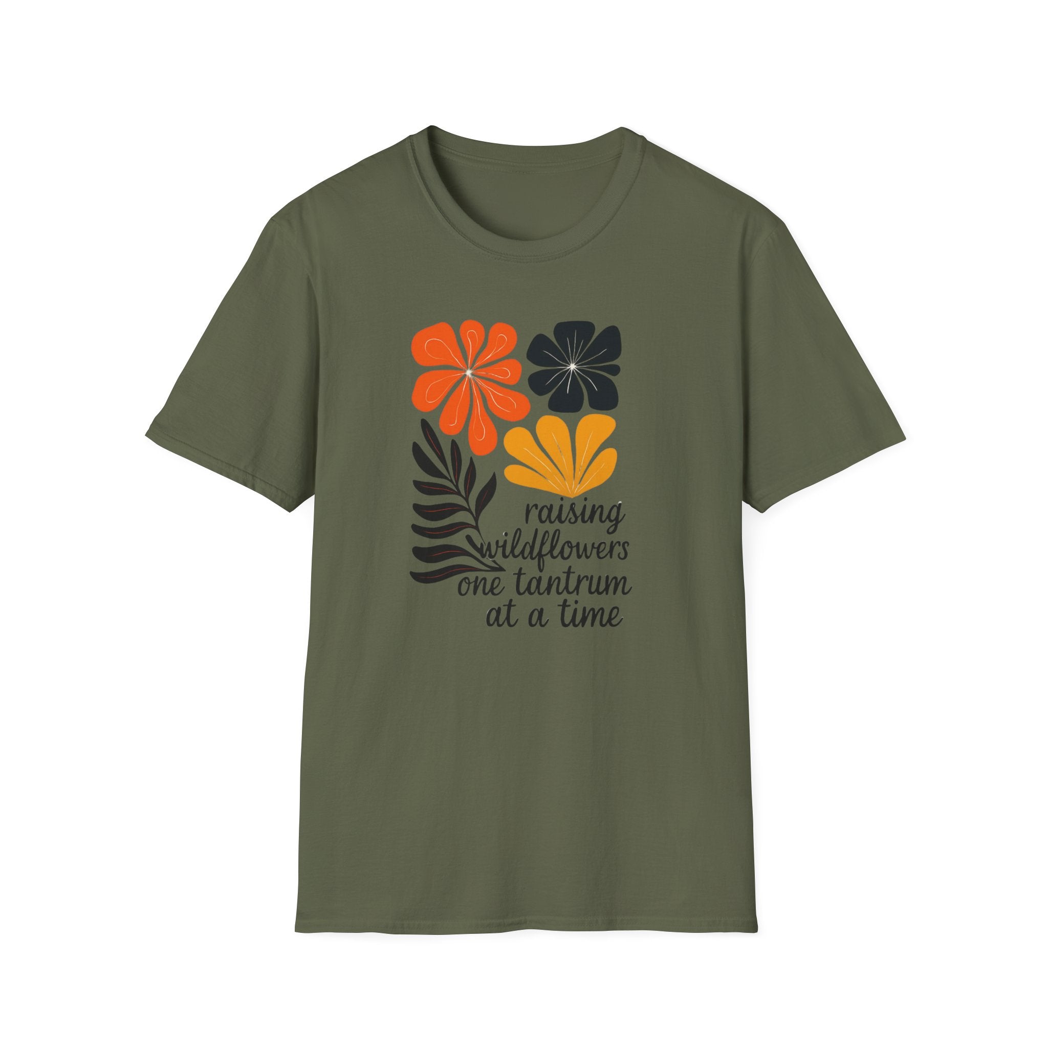 Raising wild flowers, one tantrum at a time Mom Life Unisex Softstyle T-Shirt, Gifts for Toddler Moms, Raising Wildflowers, floral  Apparel