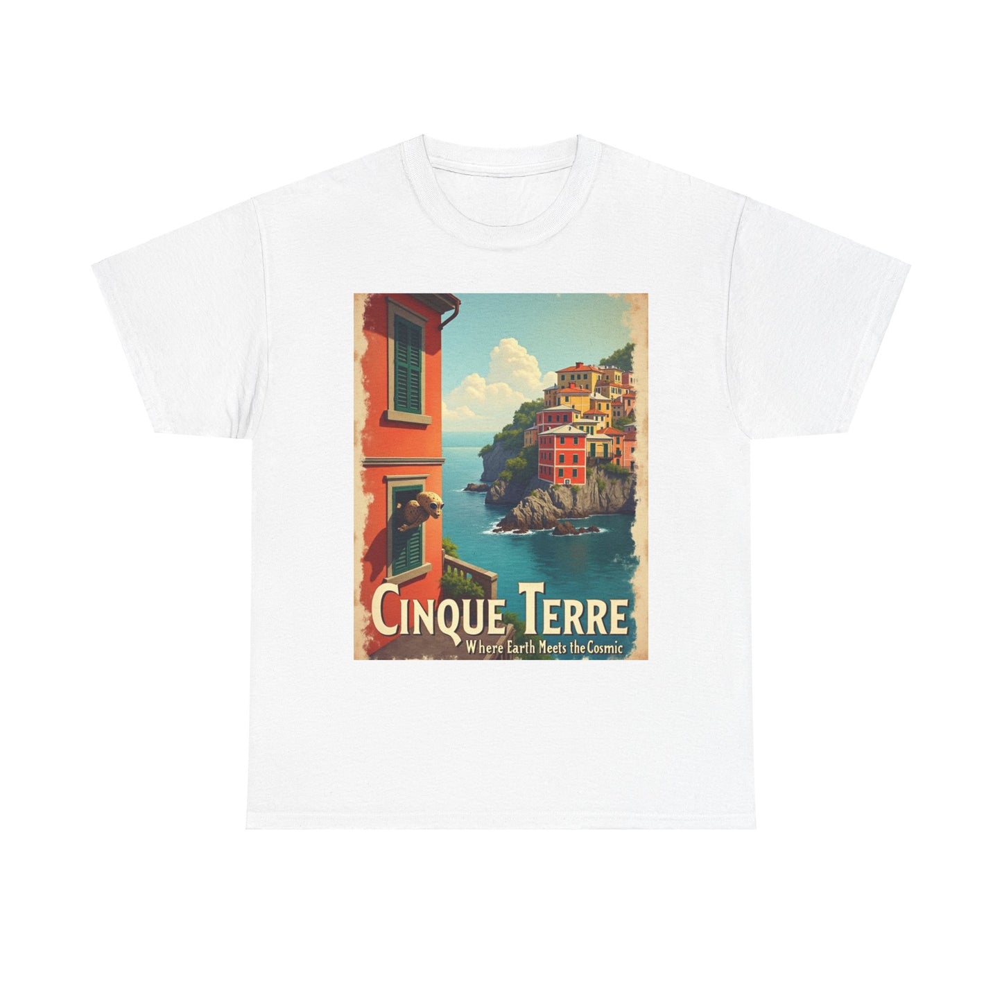 T-Shirt Cinque Terre Alien Visit Unisex Heavy Cotton Tee