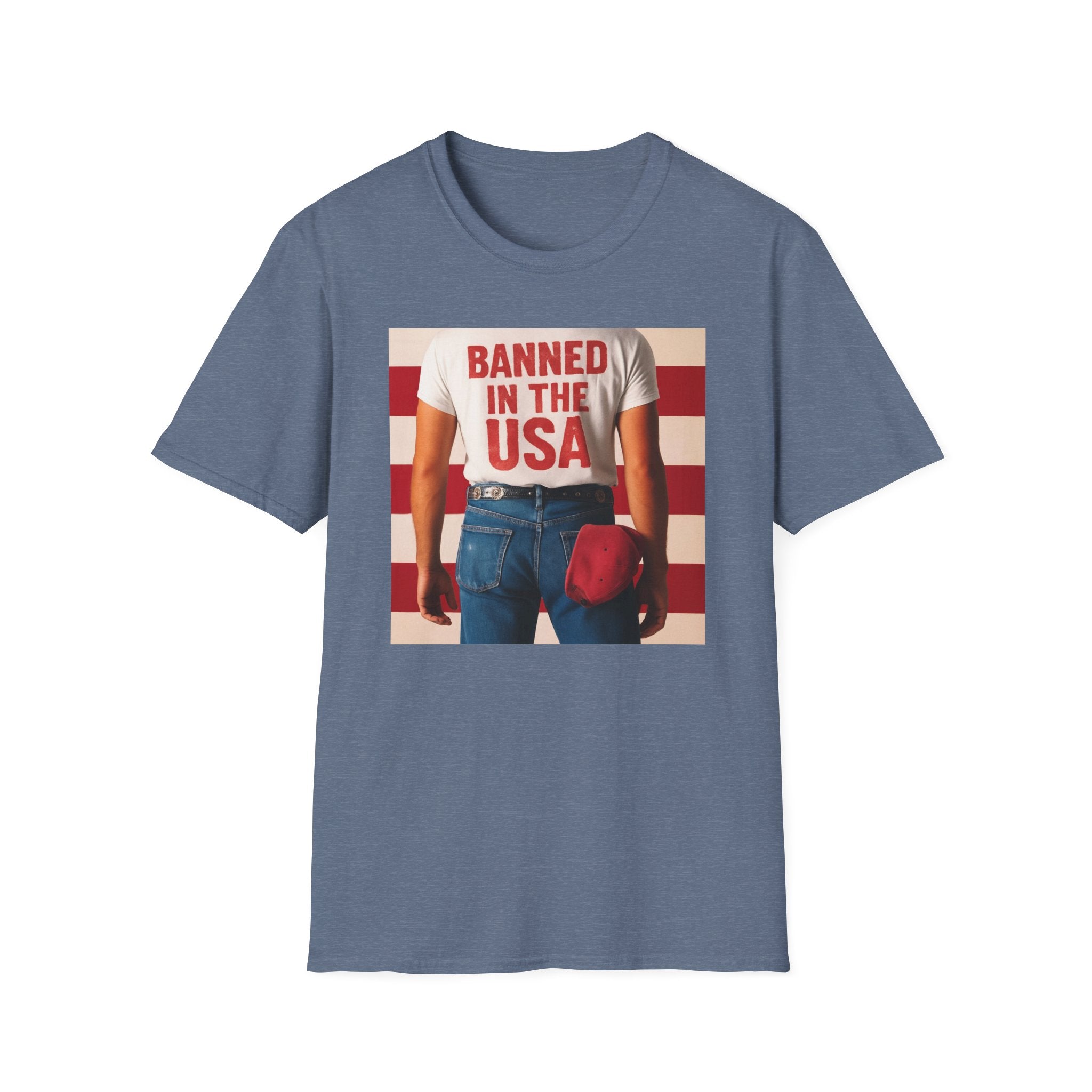 Banned in the USA Political Activist T-Shirt, Liberal Tee, Anti-Trump Christmas Gift, Unisex Softstyle Shirt Kimmel Colbert socia justice