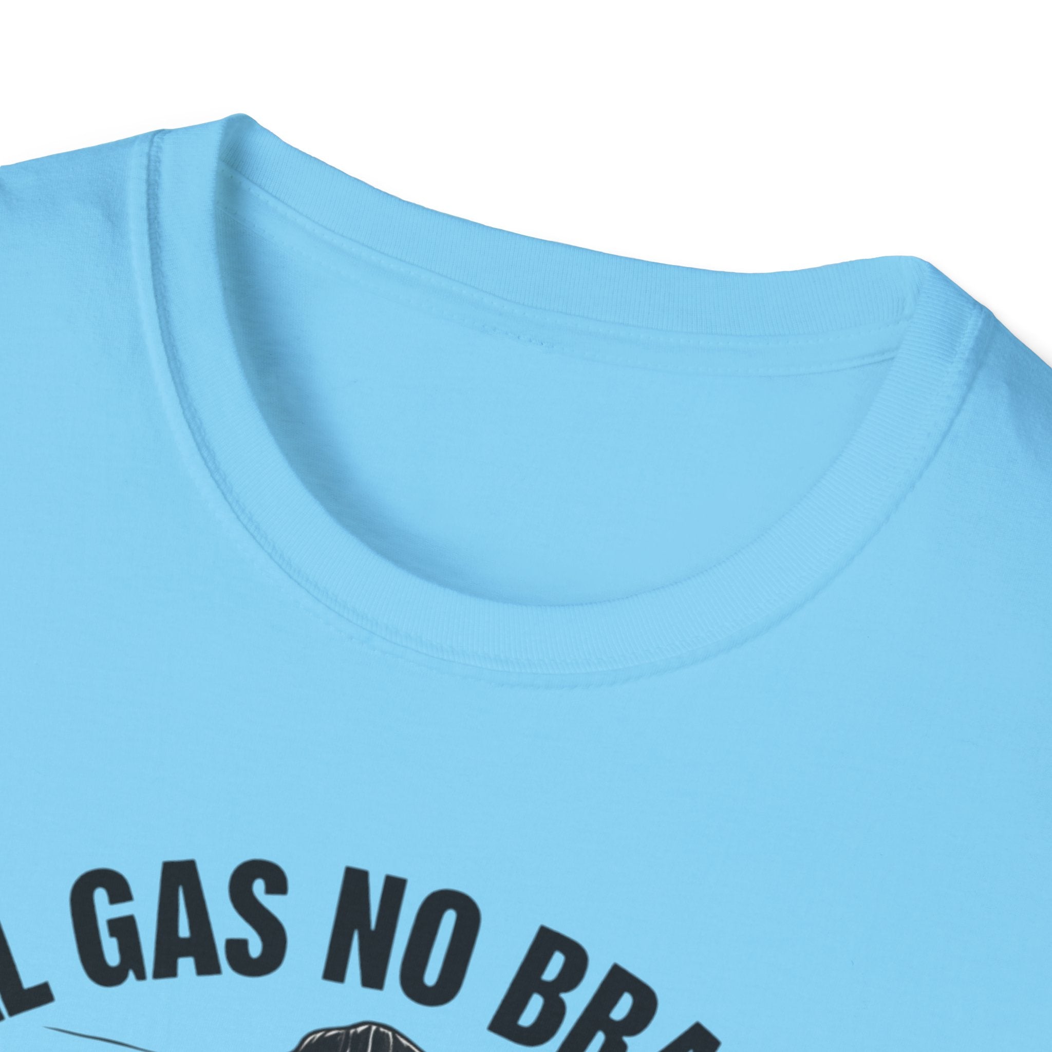 All Gas No Brakes Tee, Beach Party Skull Unisex Softstyle T-Shirt, Summer Skeleton Shirt, Vacation Graphic Top, Surfing Skeleton Apparel