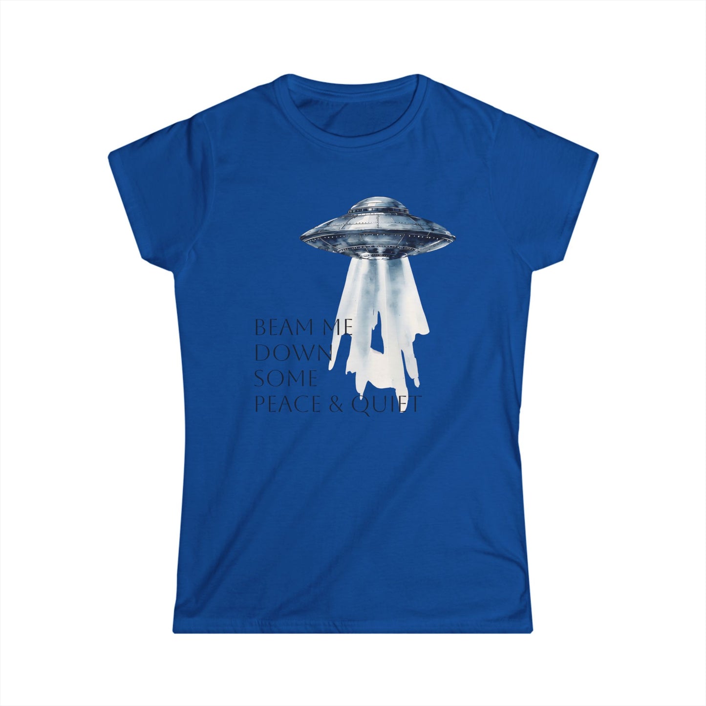Beam Me Down UFO Tee, Women's Softstyle Tee, Fun Graphic Shirt, Quirky Casual Wear, Alien Lover Gift, Unique Relaxed T-Shirt