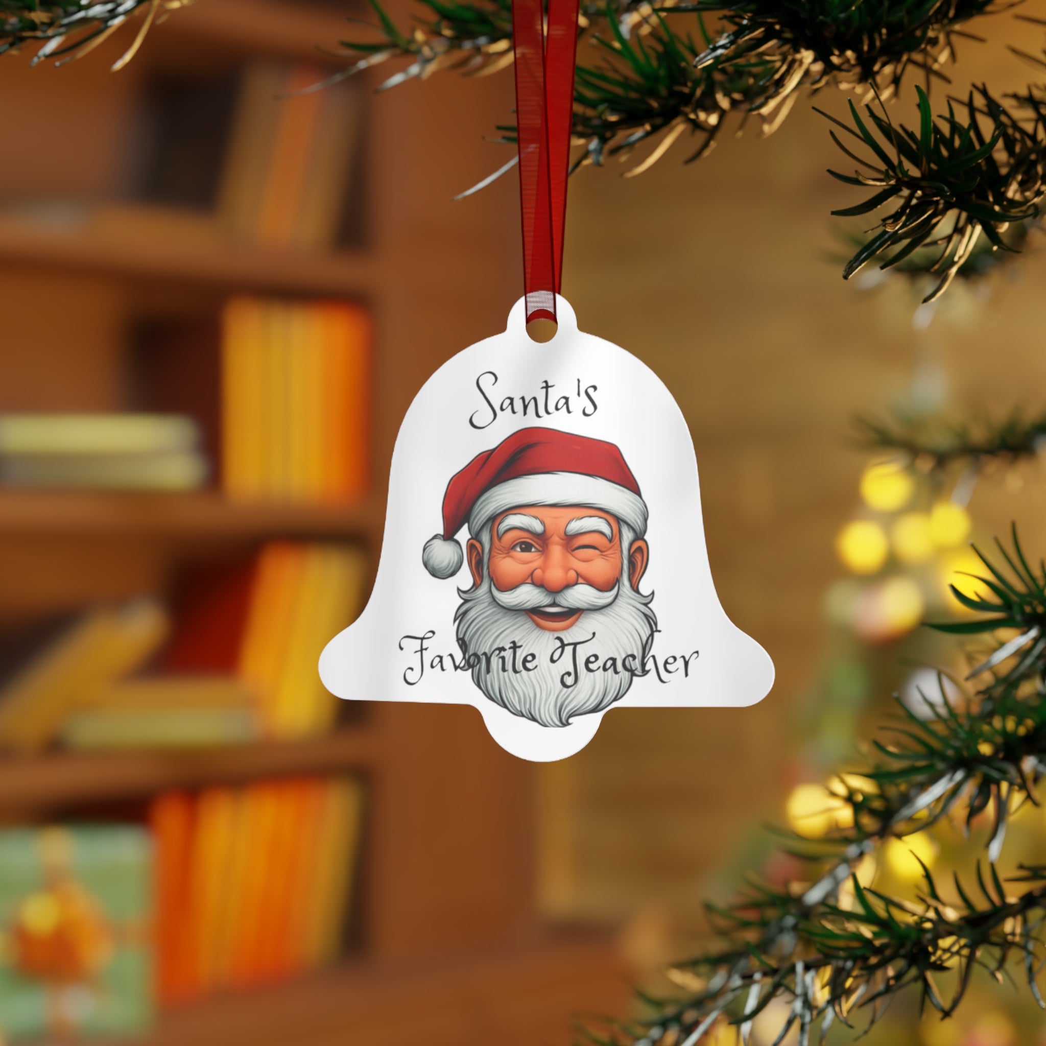 Santa's Favorite Teacher Metal Ornament | Holiday Gift, Christmas Decoration, Teacher Appreciation, Santa Ornament, Festive Keepsake