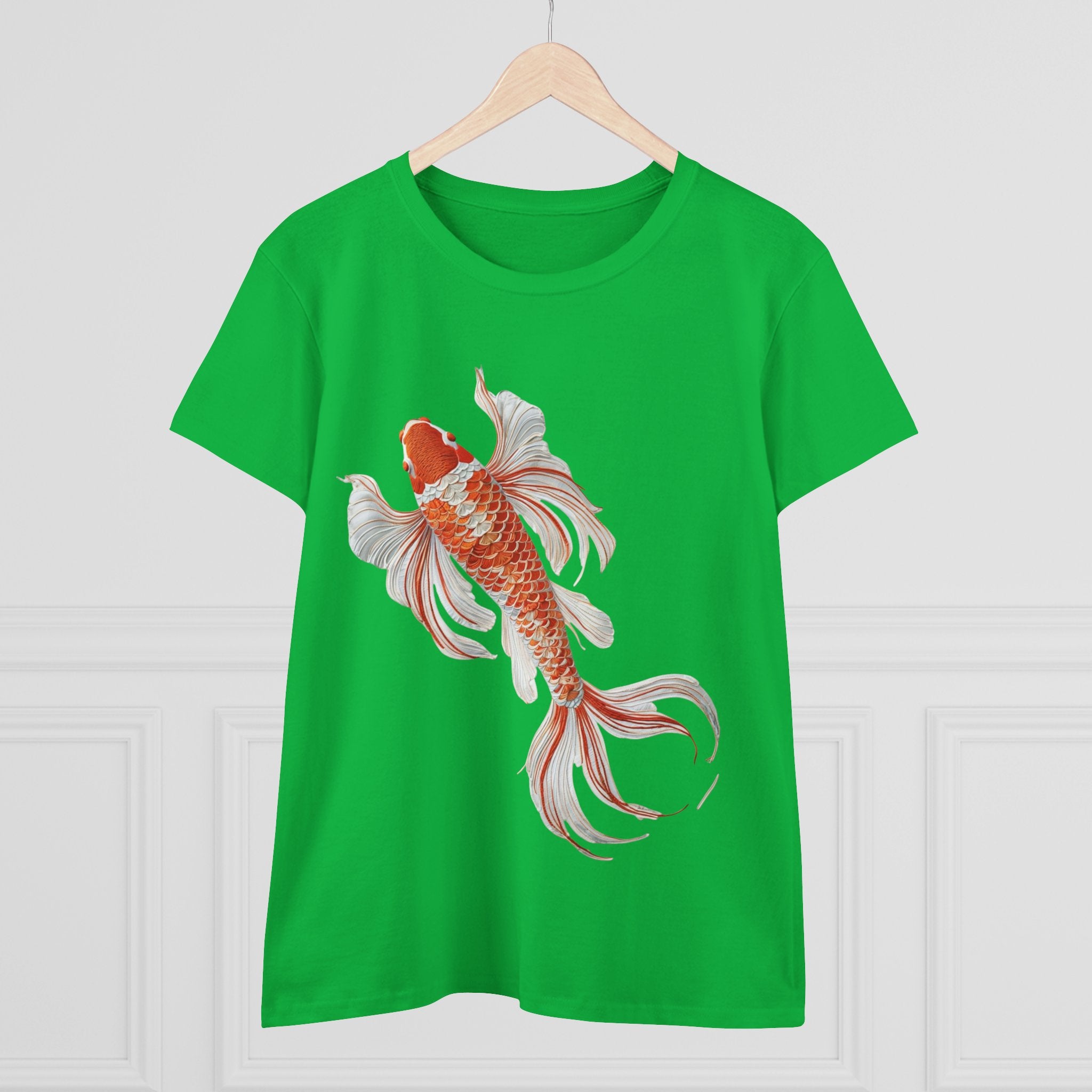 Koi Fish Design Tee for Women, Casual Summer Top, Gift for Nature Lovers, Artistic Cotton Shirt, Ocean Vibe Tee, Everyday Wear