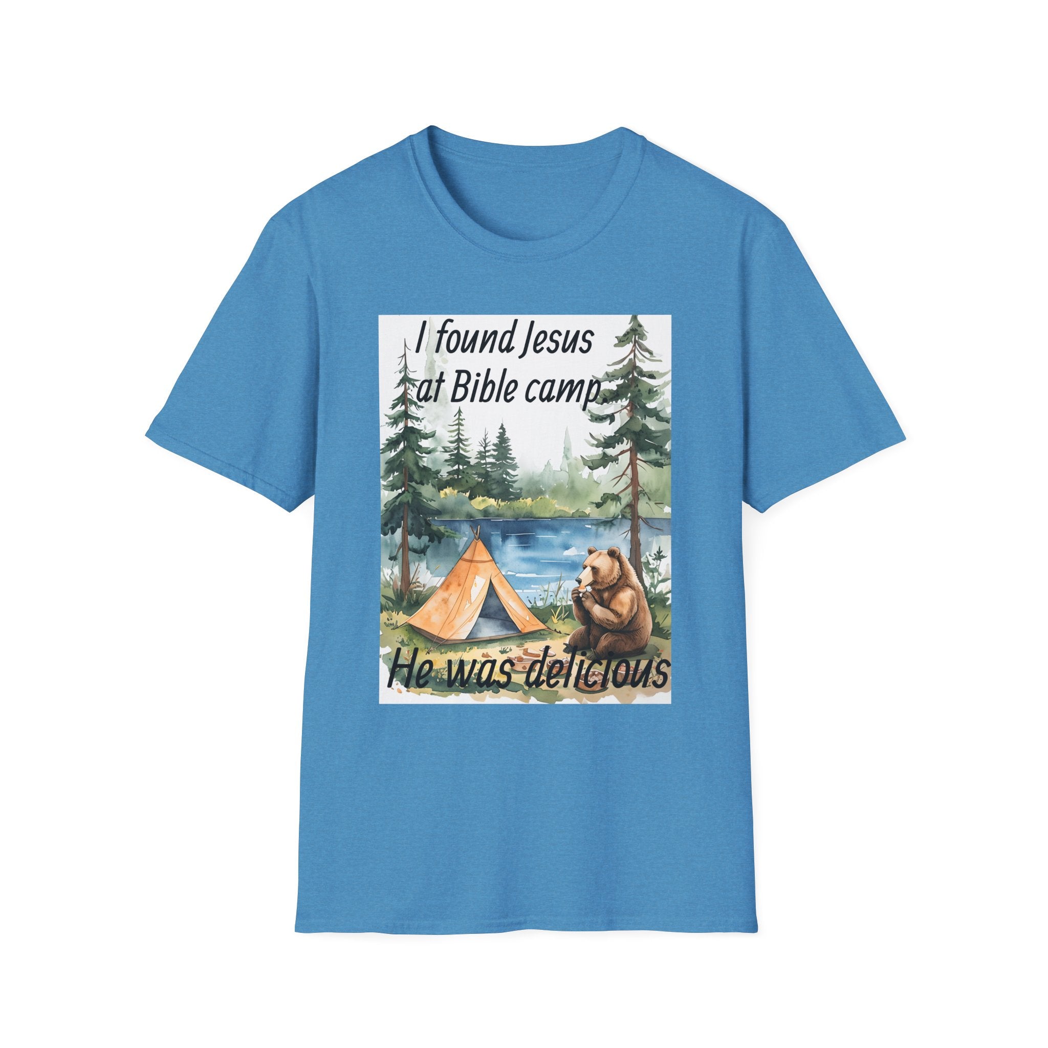 Funny Tee, Religious Camp Tshirt, Jesus Lover Shirt, Hilarious Church Gift, Christian Humor Apparel, Faith-Based Clothing camping bear