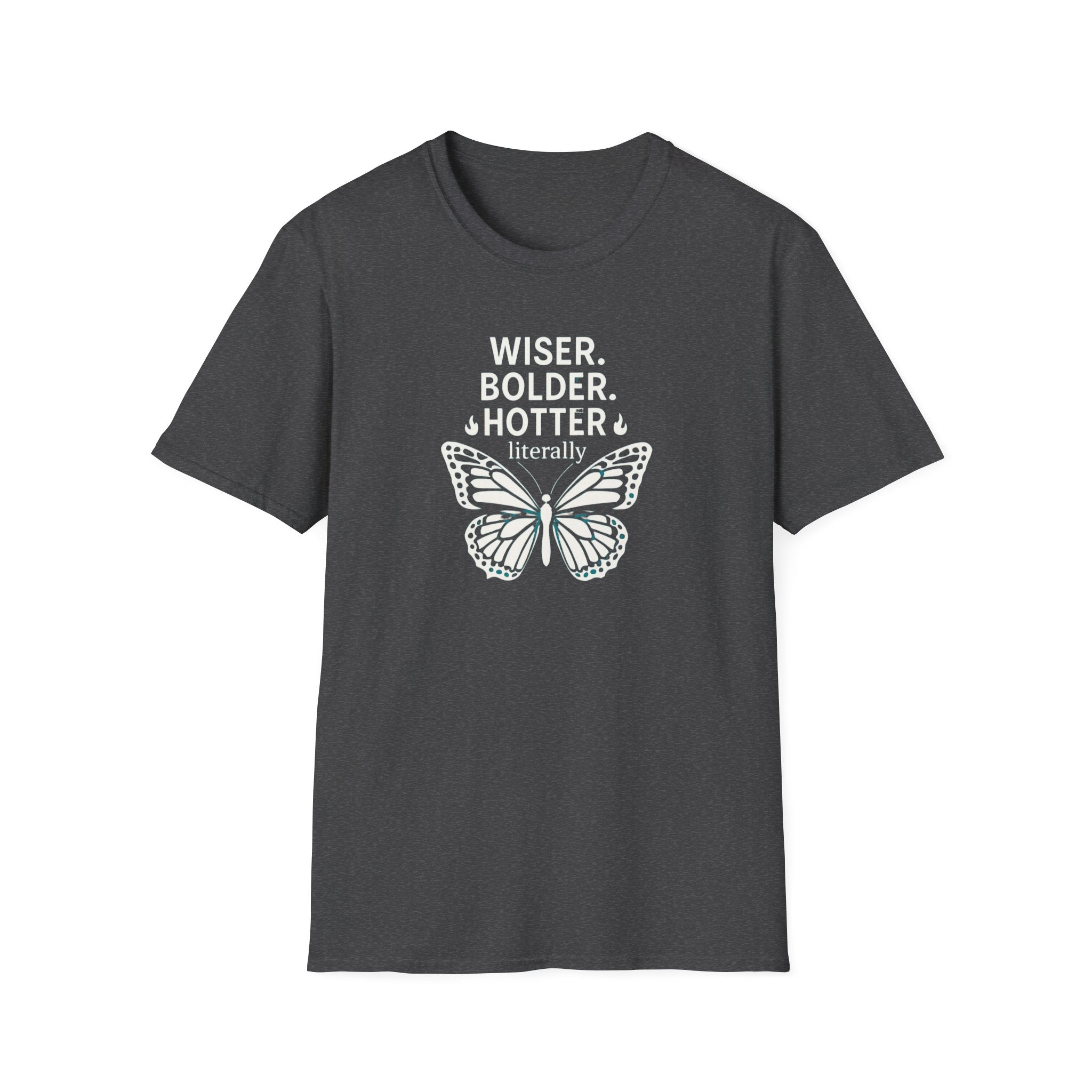 Menopause Transformation Unisex Softstyle T-Shirt, Wiser Bolder Hotter Literally, Hot Flash Tee, Gift for Women, Funny Menopausal Shirt