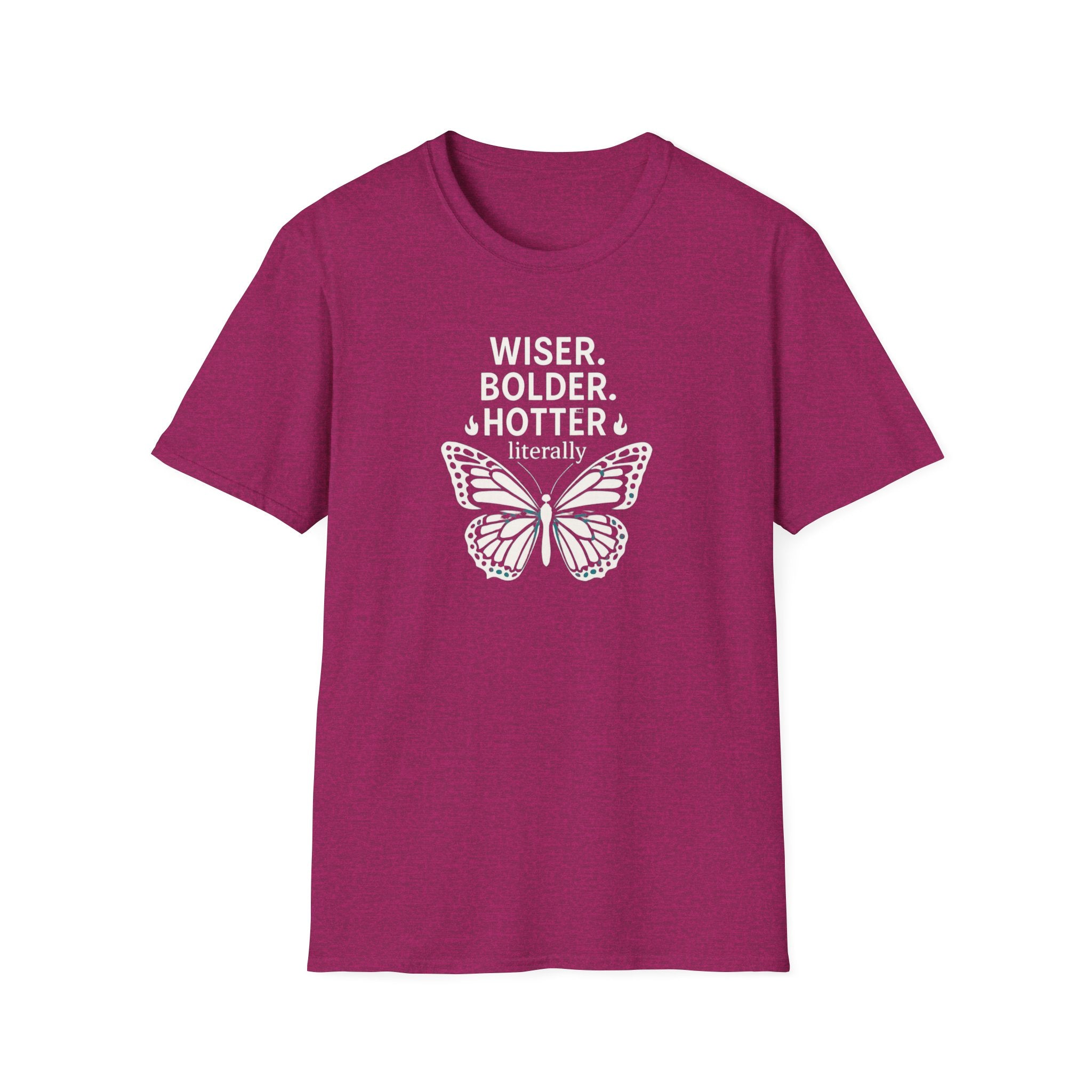 Menopause Transformation Unisex Softstyle T-Shirt, Wiser Bolder Hotter Literally, Hot Flash Tee, Gift for Women, Funny Menopausal Shirt