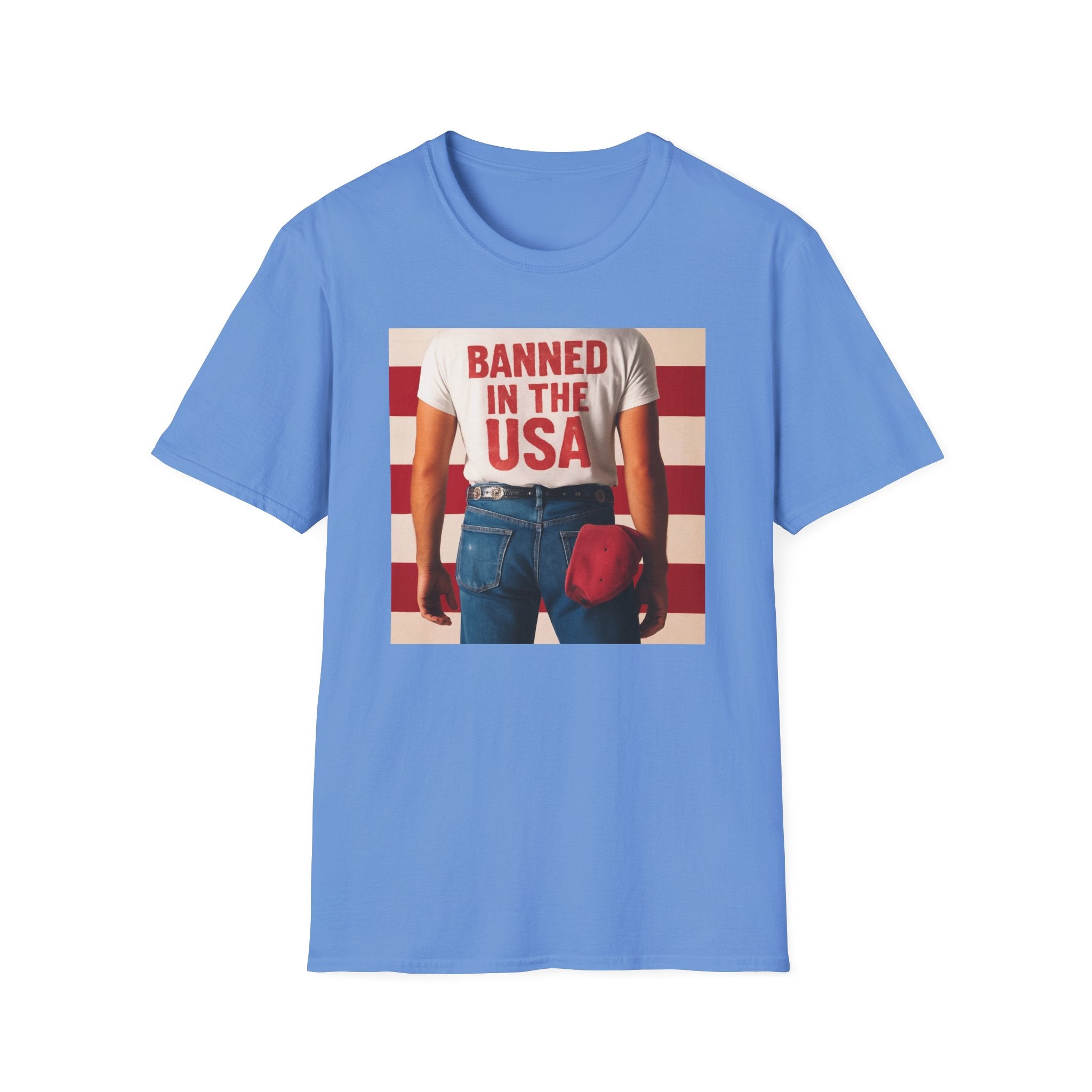 Banned in the USA Political Activist T-Shirt, Liberal Tee, Anti-Trump Christmas Gift, Unisex Softstyle Shirt Kimmel Colbert socia justice