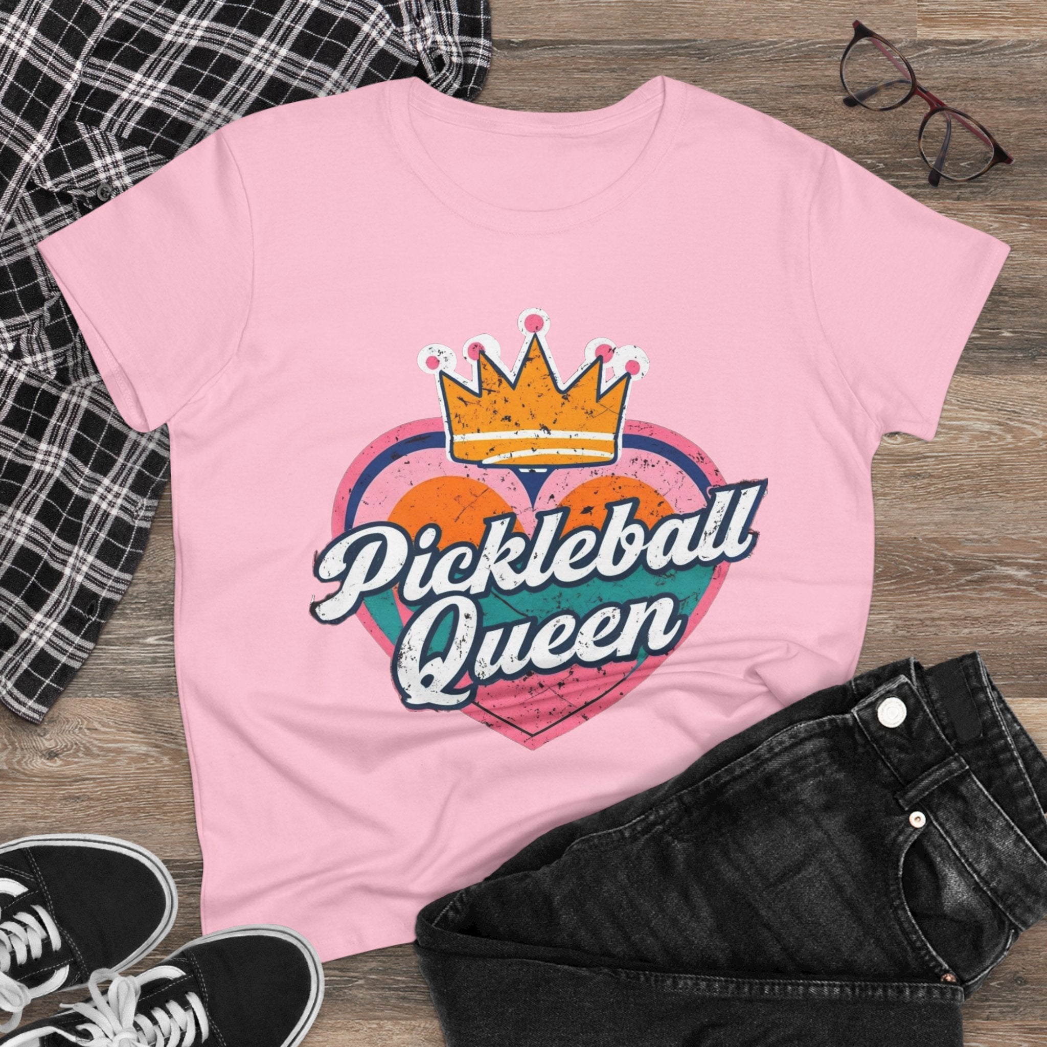 Pickleball Queen Cotton Tee - Perfect for Sports Lovers, Gifts for Her, Summer Fun, Activewear, Casual Style crown paddle queen