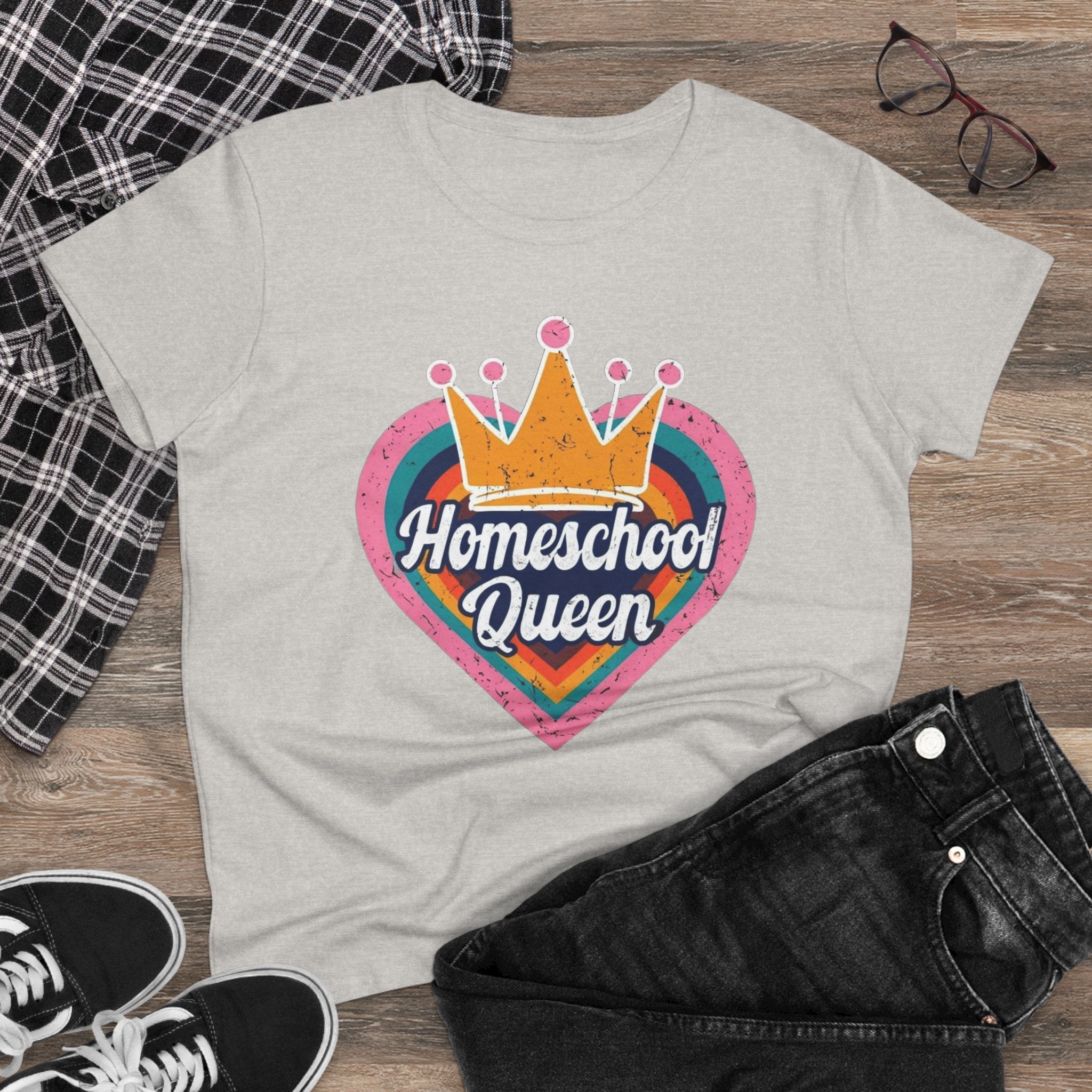 Homeschool Queen Cotton Tee, Cute Tee for Moms, Colloquial Gift for Homeschoolers, Fun Educational Apparel, Perfect for Back to School