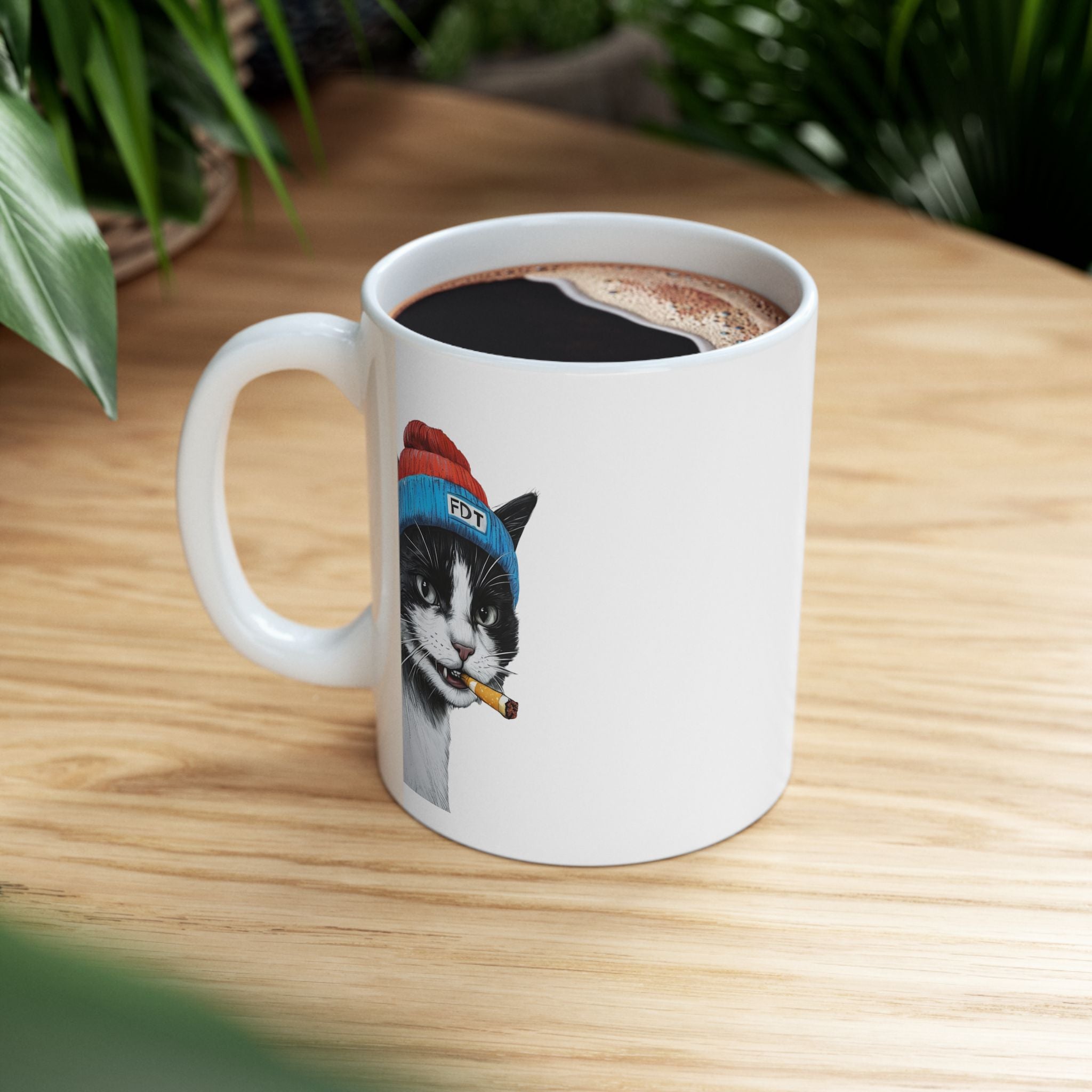 FDT Cool Cat Ceramic Mug - Fun Gift for Cat Lovers, Unique Coffee Mug, Whimsical Cat Mug, Pet Lover Gift, Quirky Tea Mug