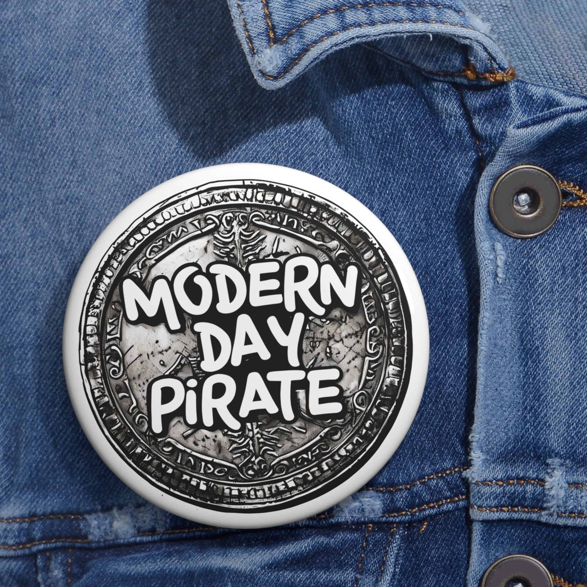 Metal Detecting Pin Buttons, Pirate Theme, Custom Design, Fun Gift for Treasure Hunters, Modern Pirate Accessories, Unique Button Badge