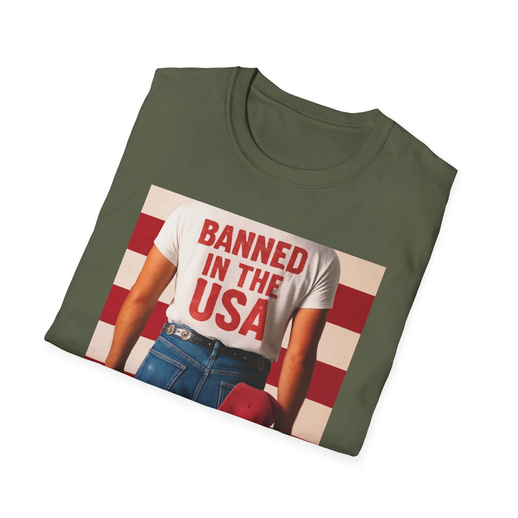 Banned in the USA Political Activist T-Shirt, Liberal Tee, Anti-Trump Christmas Gift, Unisex Softstyle Shirt Kimmel Colbert socia justice